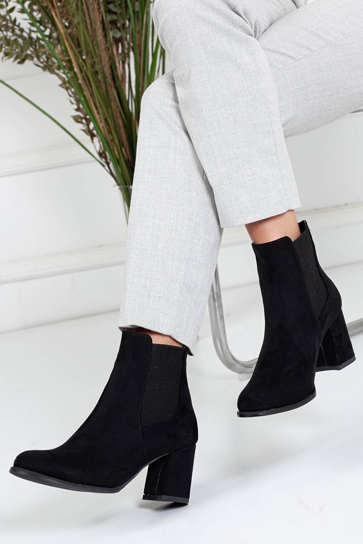 Gult Kadın Si̇yah Lasti̇kli̇ Bot, Kadın Çekme Süet Topuklu Bot & Booti̇e