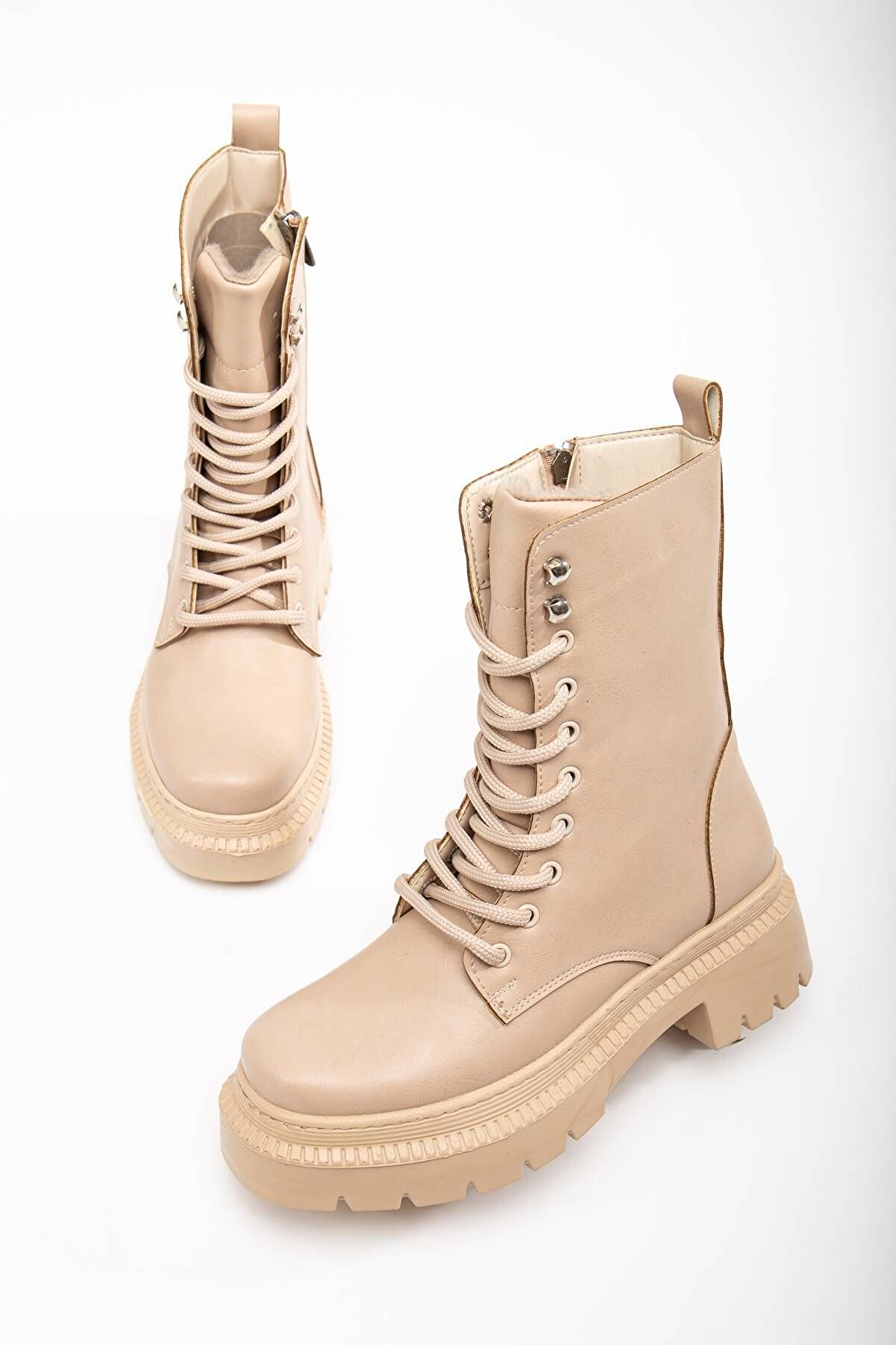 Gult Kadın Özel Üreti̇m Kalın Tabanlı Bağcıklı Nude Bot