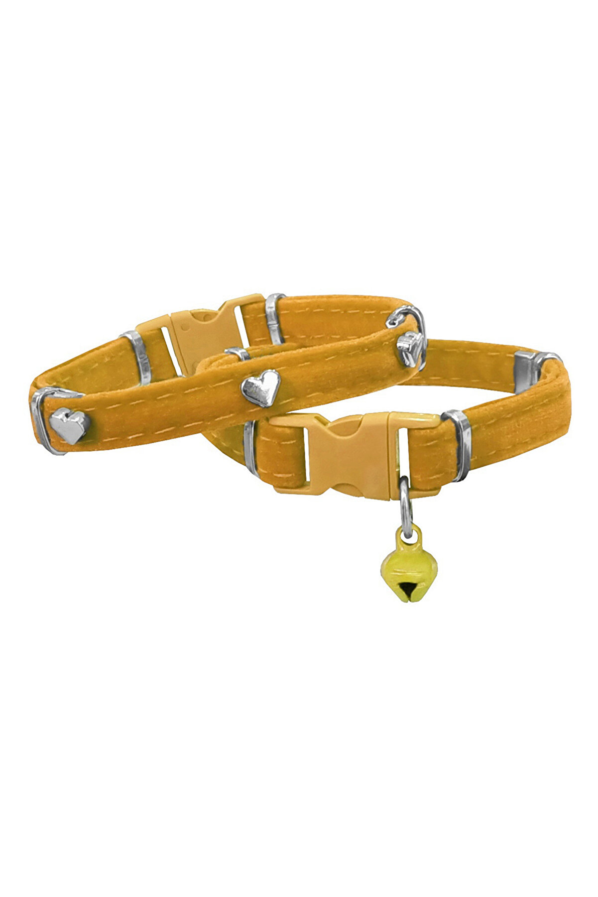 Bi̇lfold Kadi̇fe Kedi̇ Boyun Tasması Kalpli̇ 20-32 Cm Sarı