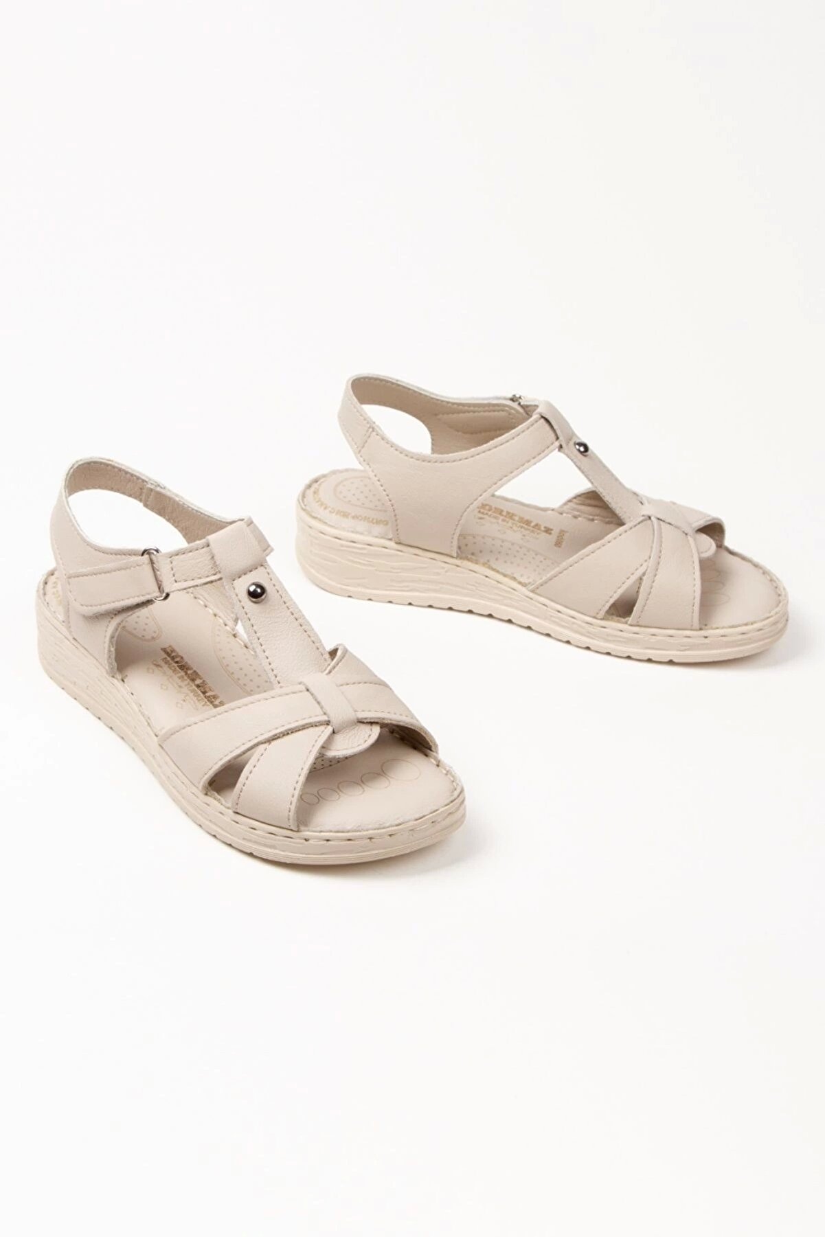 Gult Haki̇ki̇ Deri̇ Uygun Sandalet