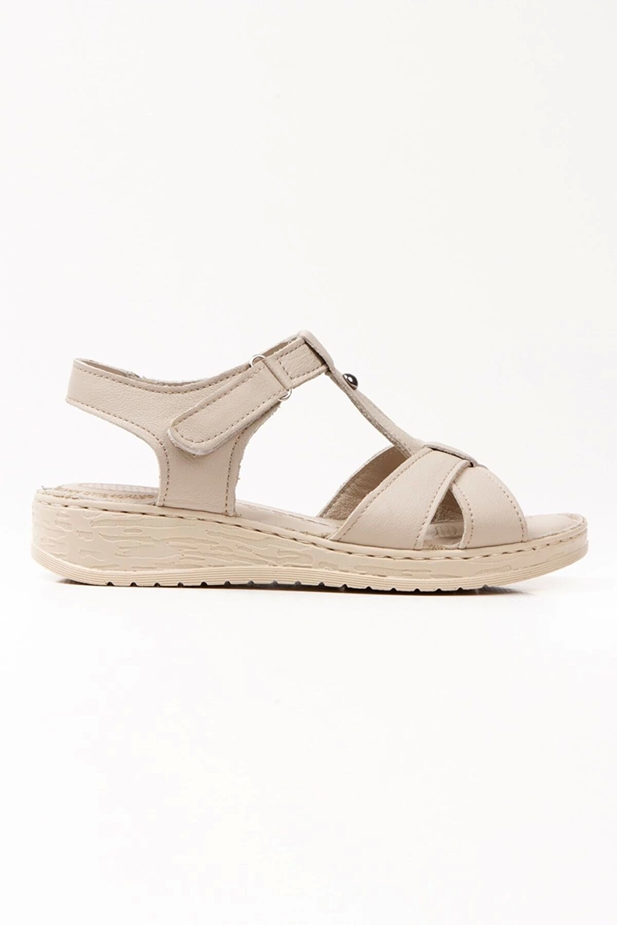 Gult Haki̇ki̇ Deri̇ Uygun Sandalet