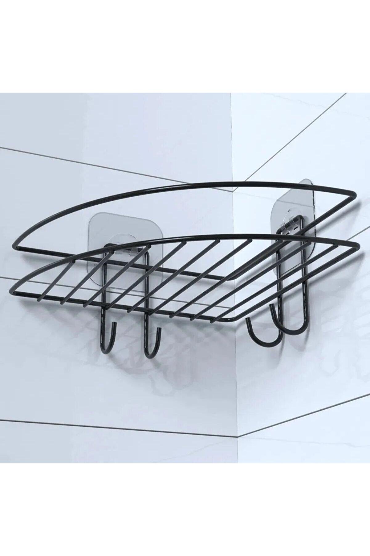 Go İthalat Yapışkanlı Banyo K&ouml;şeli̇ği̇ K&ouml;şe Rafı Duş Şampuanlık Duvar D&uuml;zenleyi̇ci̇ Raf