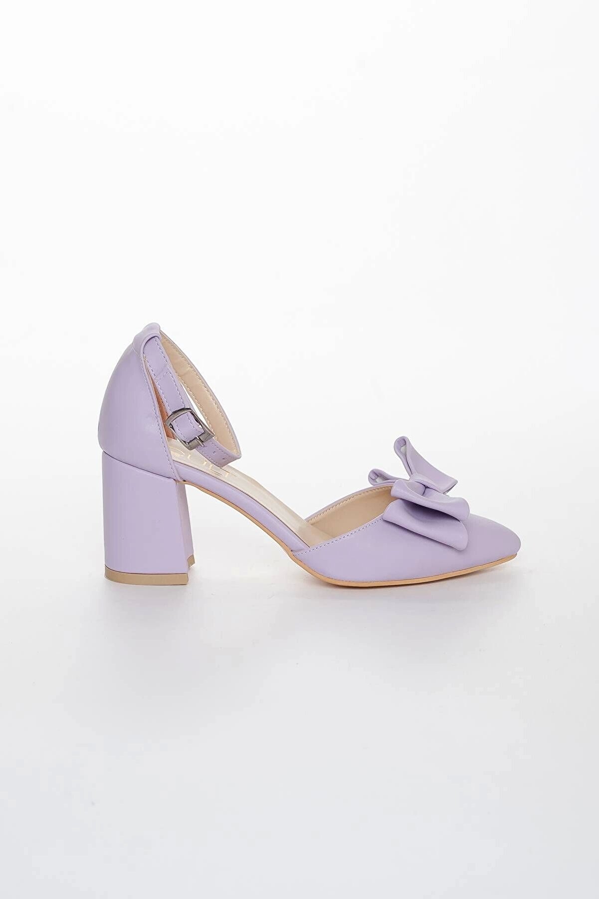 Gult Kadın Kalın Kısa Topuklu Papyonlu Yazlık Ayakkabı Li̇la