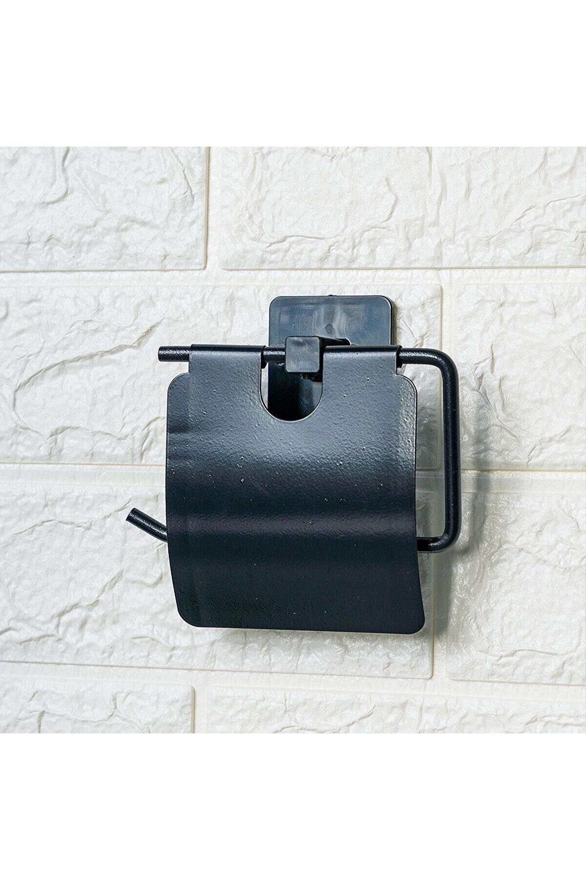 Go İthalat Kendi̇li̇ği̇nden Yapışkanlı Si̇yah Paslanmaz Metal Kapaklı Tuvalet Kağıtlığı Aparatı (4457)