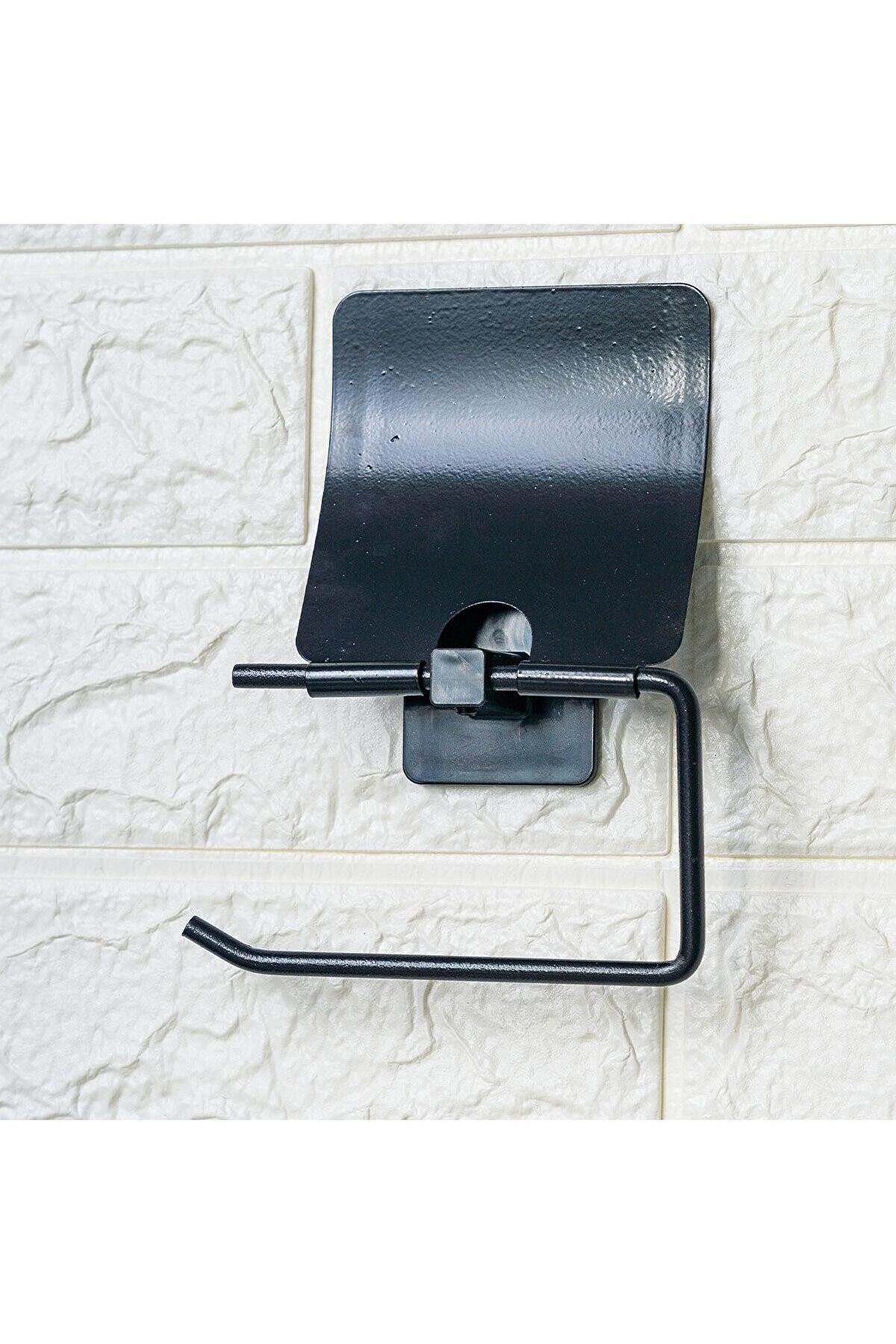 Go İthalat Kendi̇li̇ği̇nden Yapışkanlı Si̇yah Paslanmaz Metal Kapaklı Tuvalet Kağıtlığı Aparatı (4457)