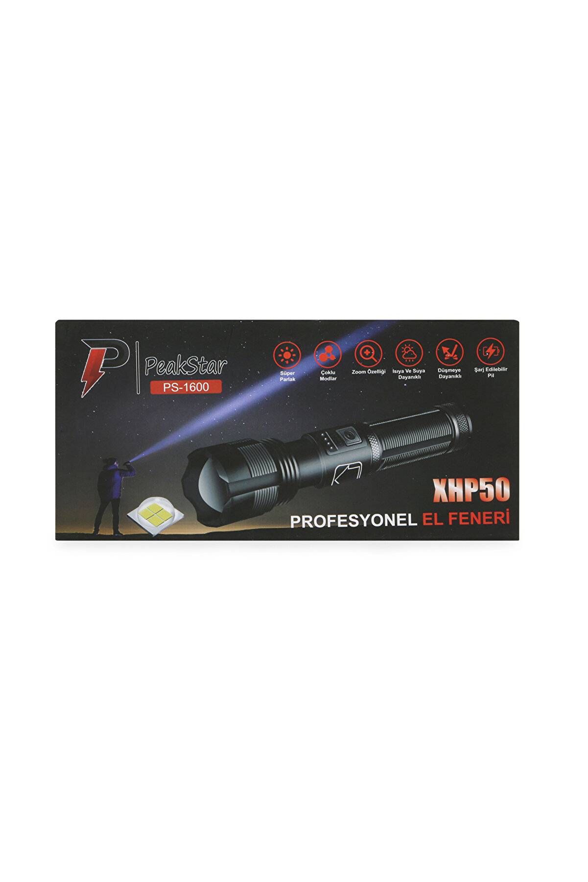 Peakstar Ps-1600 Süper Parlak Led Zoomlu 5 Mod Su Geçi̇rmez Profesyonel Kamp Bekçi̇ Avcı Feneri̇