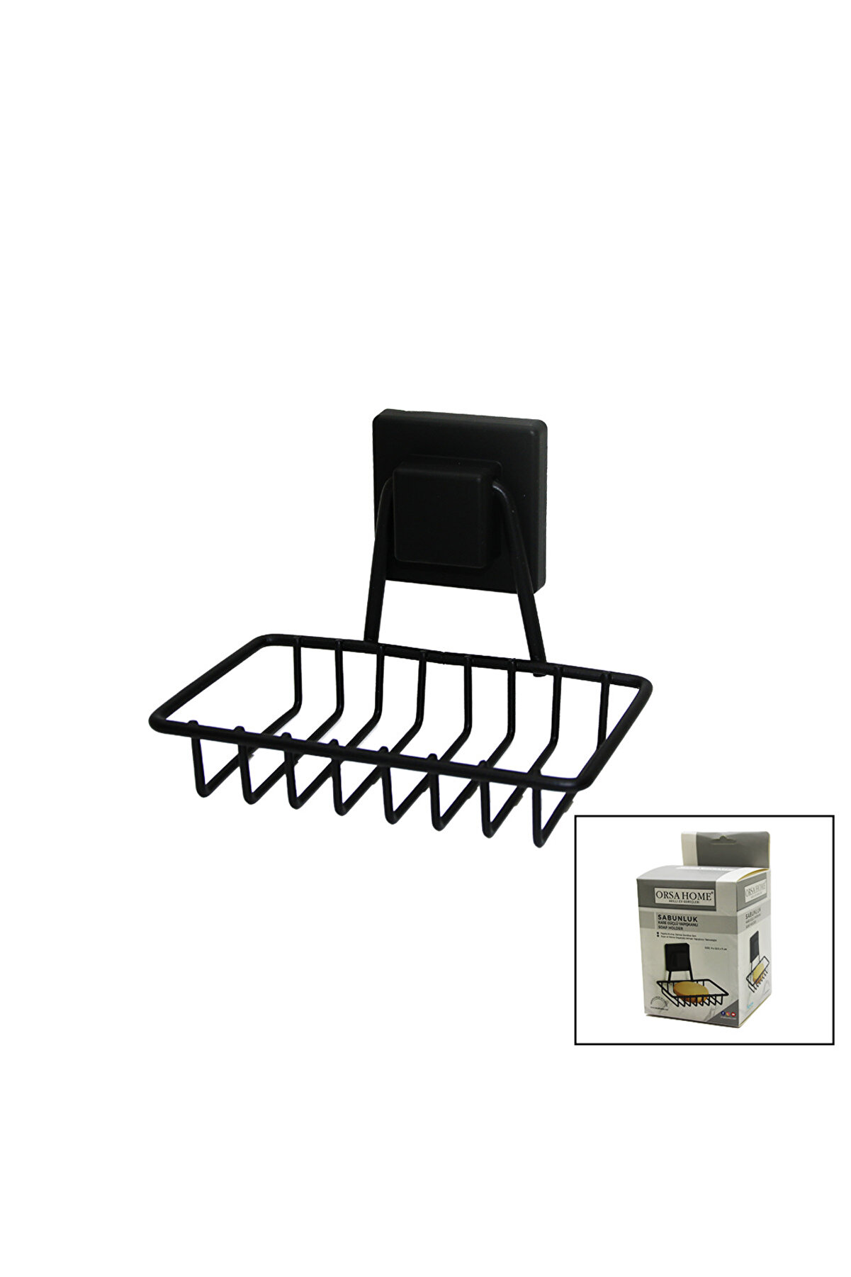 Go İthalat Si̇yah - Metal Katı Sabunluk Kare G&uuml;&ccedil;l&uuml; Yapışkanlı 11X12.5X11Cm (4457)