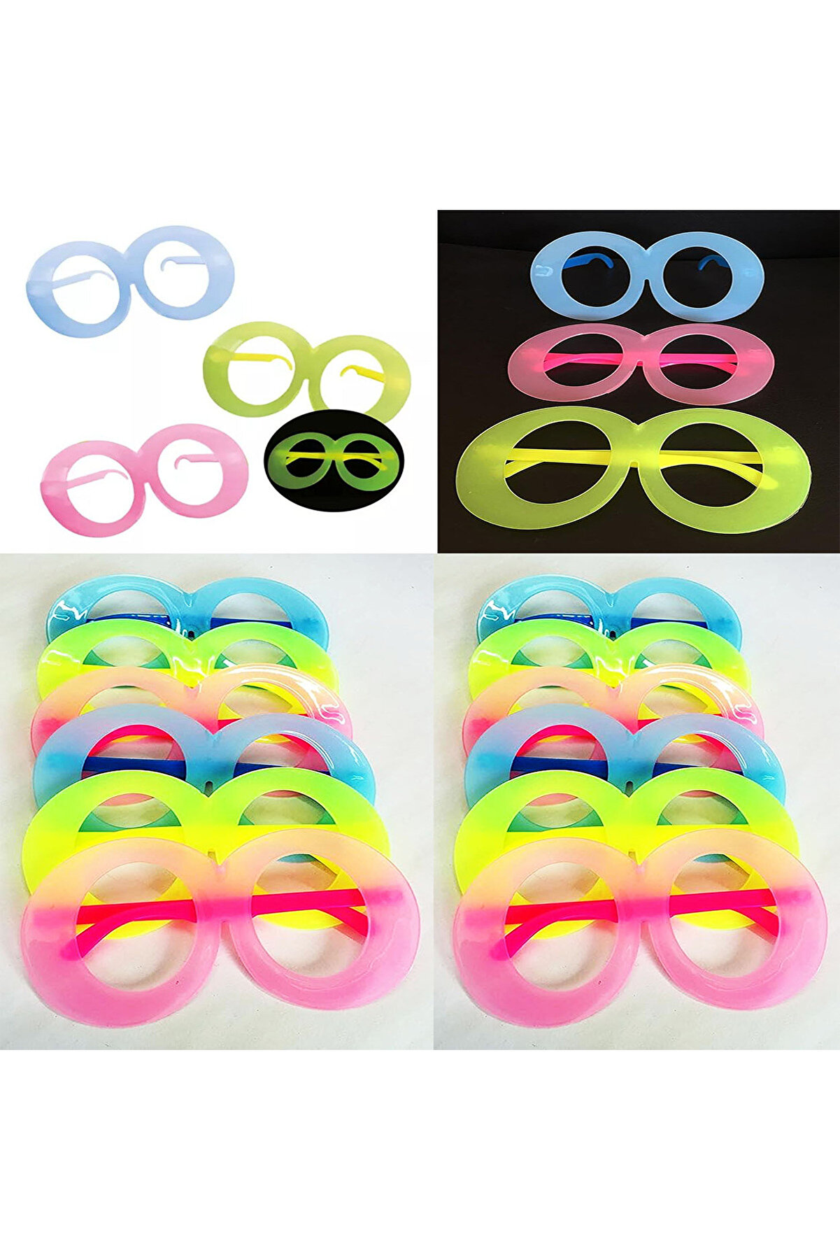 Fosforlu Oval Model Glow Parti̇ Gözlüğü Karanlıkta Yanan Gözlükler 12 Adet