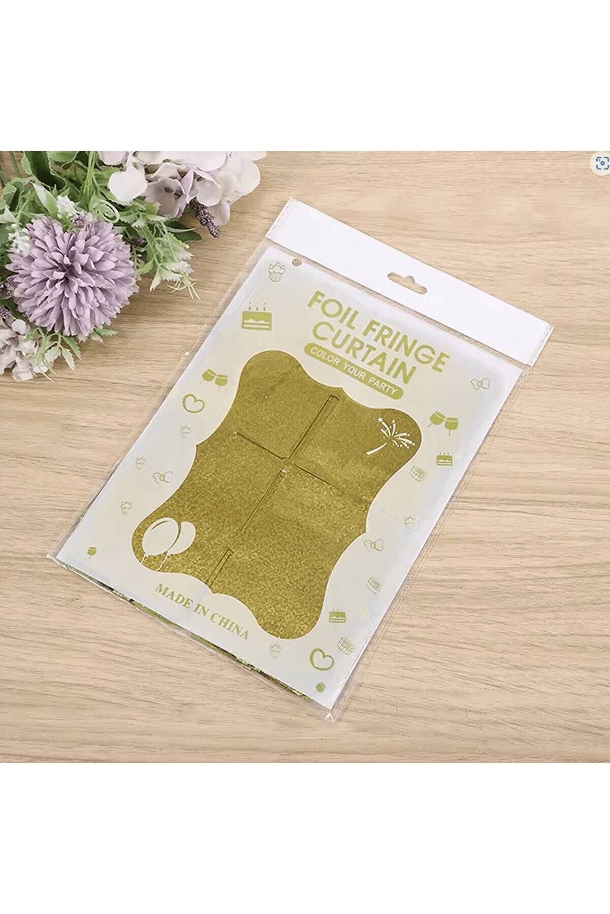 Ethab Ti̇caret Altın Gold Renk Di̇kd&ouml;rtgen Kesi̇m Parlak Si̇m G&ouml;r&uuml;n&uuml;ml&uuml; Fon Perde Dekor 1X2 Metre