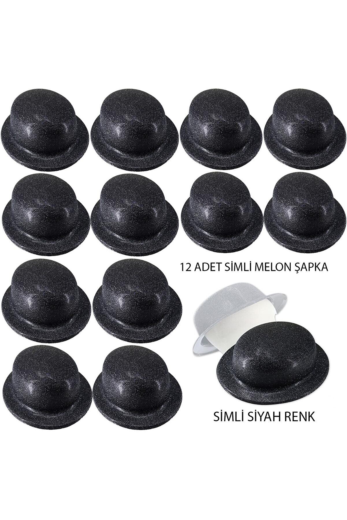 Ethab Ti̇caret Si̇yah Renk Si̇mli̇ Melon Yuvarlak Parti̇ Şapkası 12 Adet
