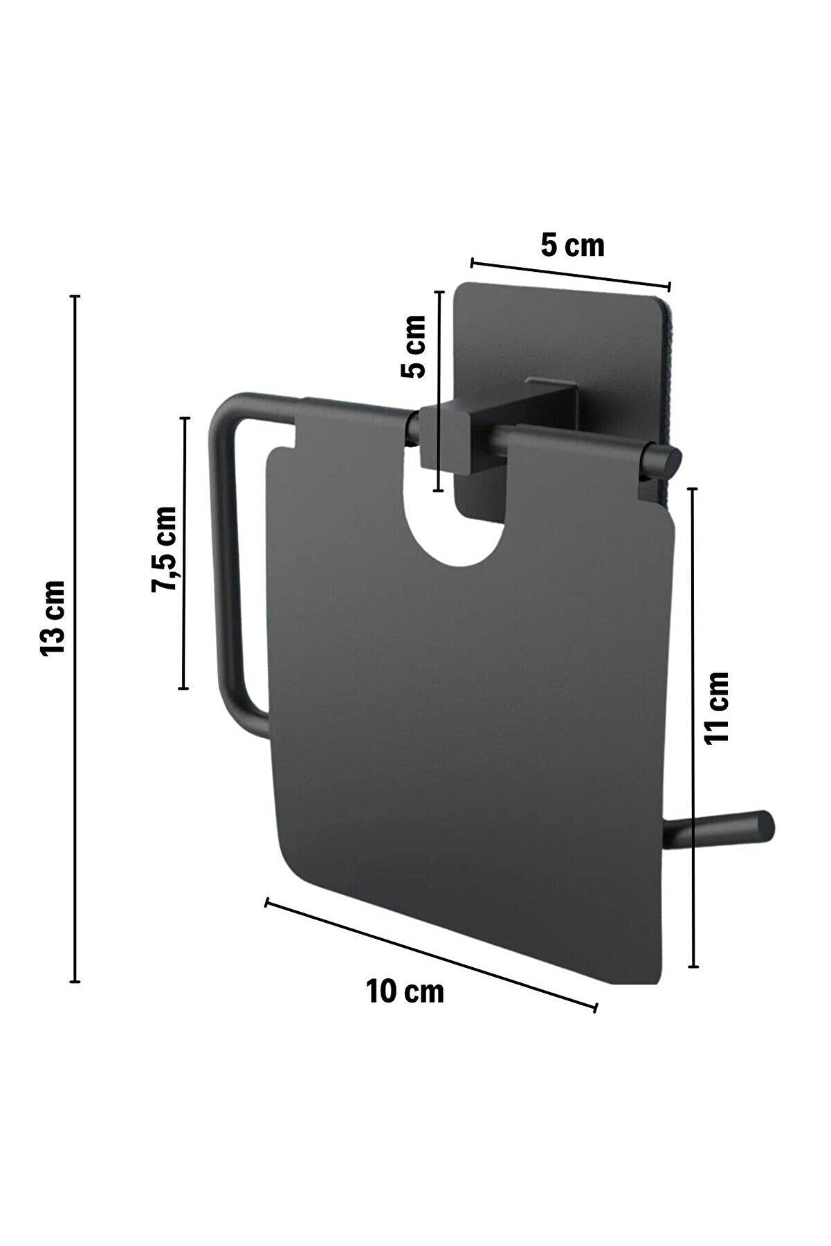 Go İthalat Kendi̇li̇ği̇nden Yapışkanlı Si̇yah Paslanmaz Metal Kapaklı Tuvalet Kağıtlığı Aparatı (4457)