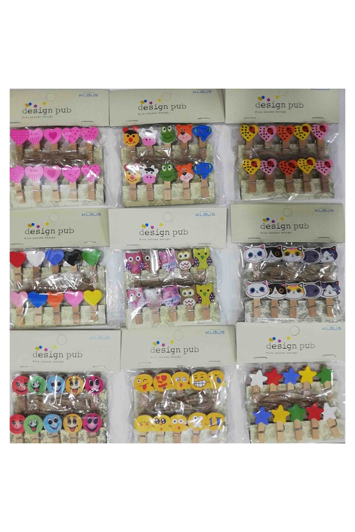 10 Lu Şeki̇lli̇ Ahşap Mandallar 3.5Cm (10 Lu Set-10 Paket)