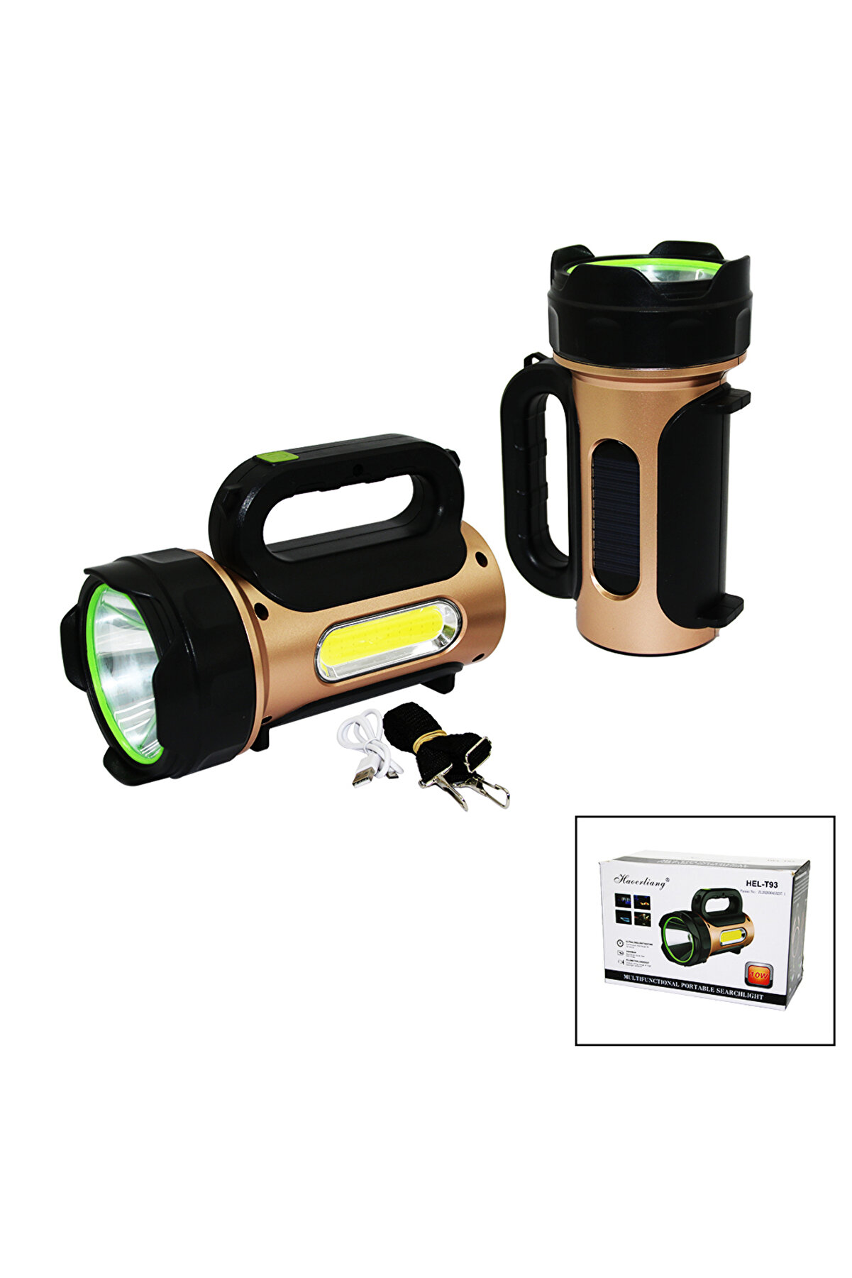 Go İthalat 10W - Solar - Usb Şarjlı 2In1 El Feneri̇ Renkli̇ Fonksi̇yonel Smd Led (4457)