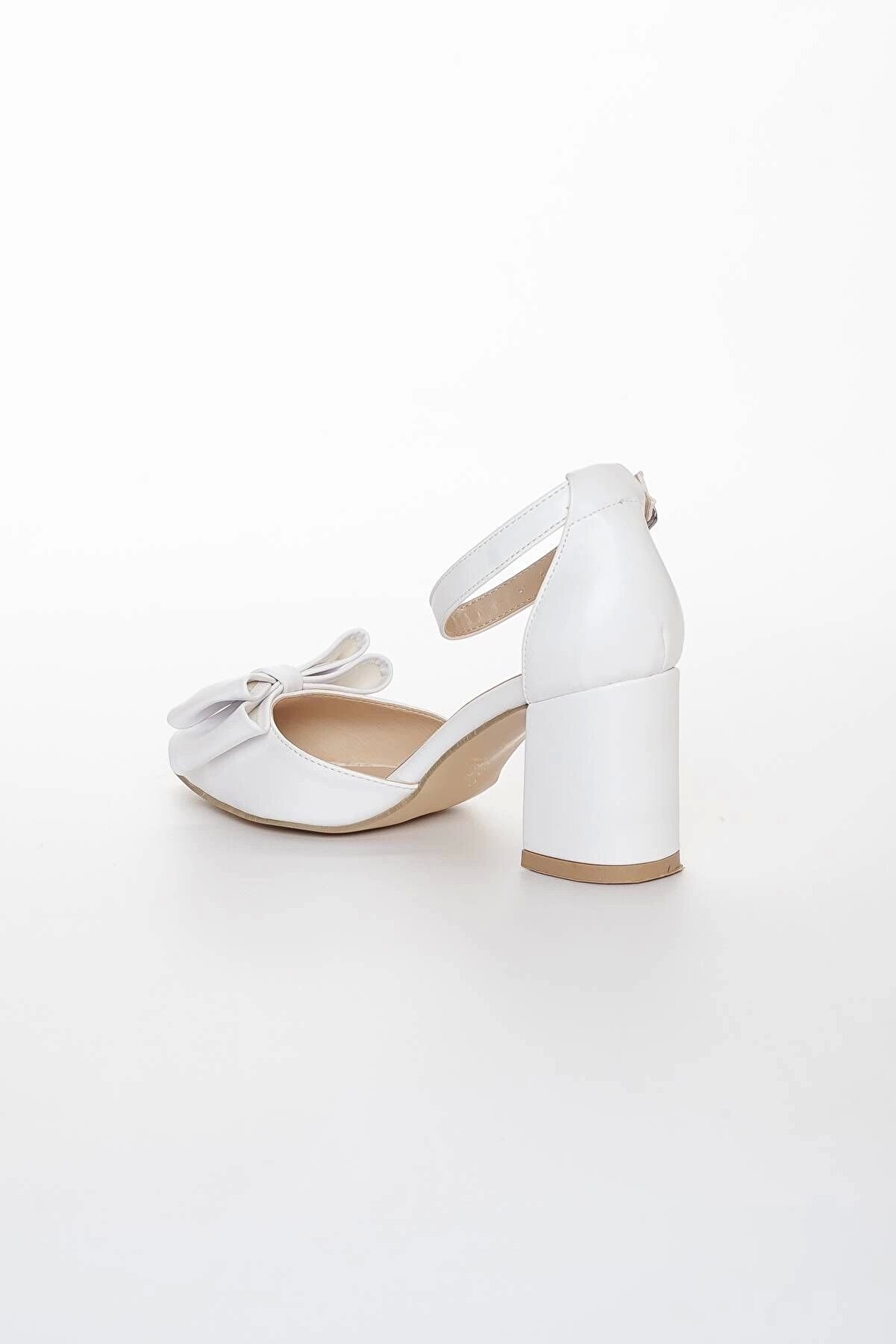 Gult Kadın Kalın Kısa Topuklu Papyonlu Yazlık Ayakkabı Beyaz