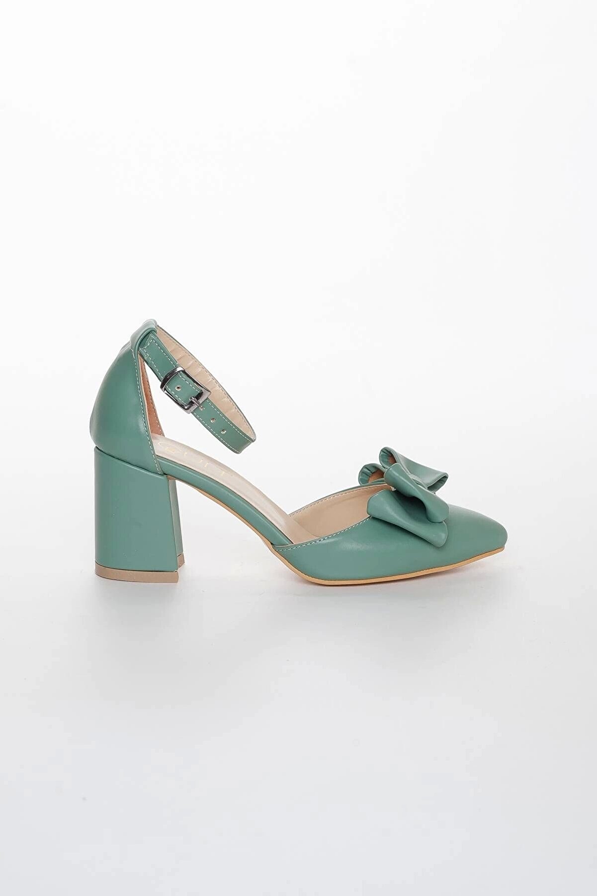 Gult Kadın Kalın Kısa Topuklu Papyonlu Yazlık Ayakkabı Yeşi̇l