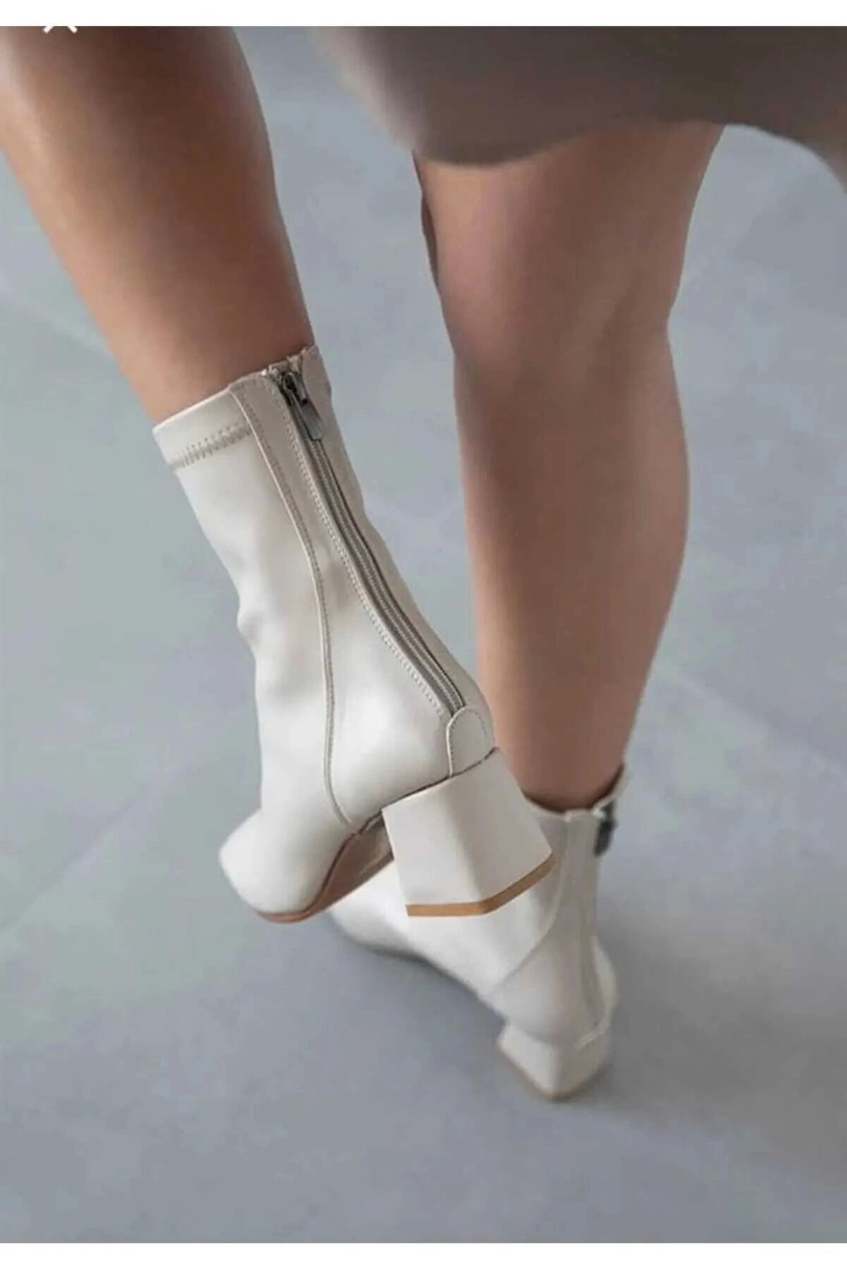 Gult Kadın Arkadan Fermuarlı Strech Bot