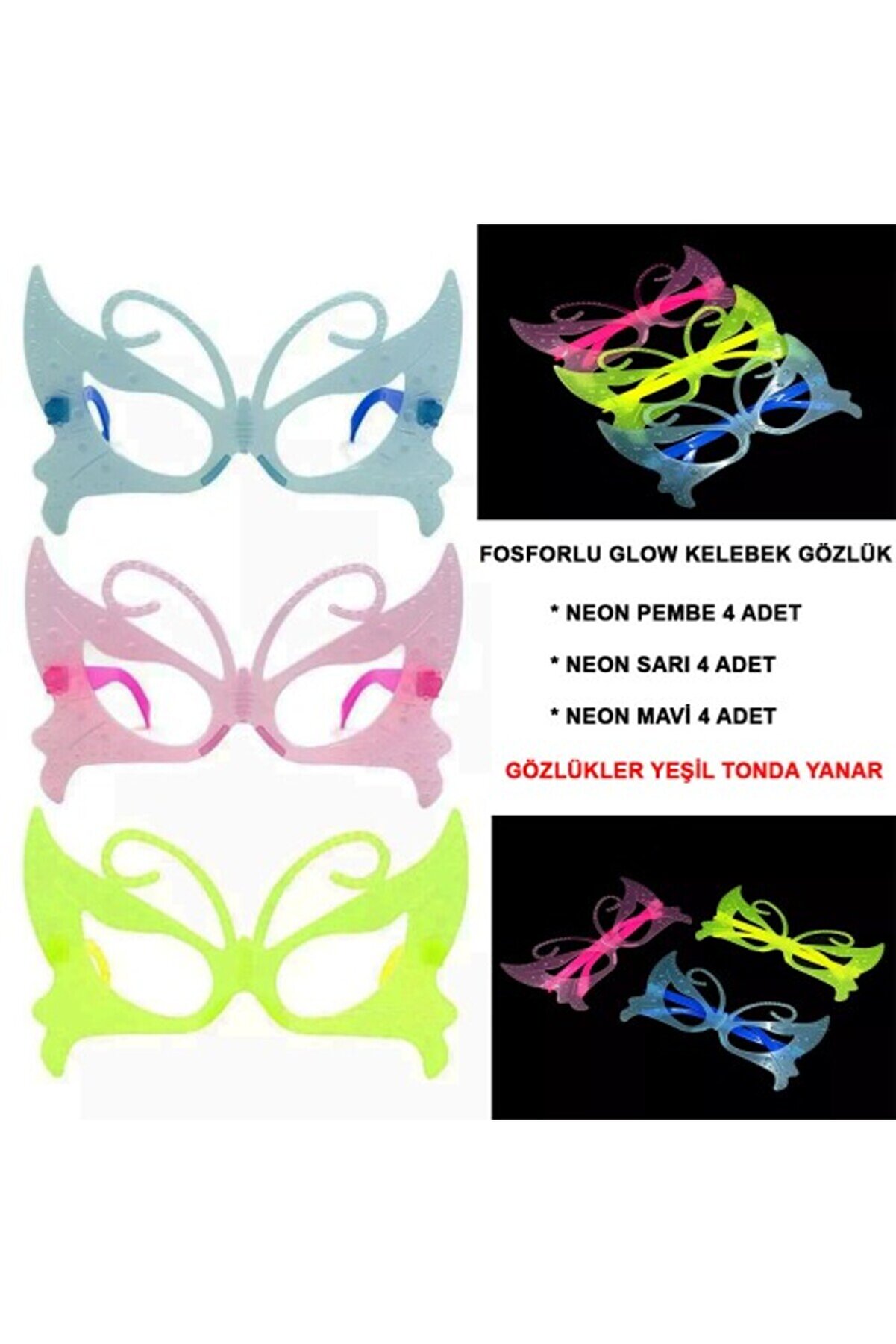 evimdeyokyok Fosforlu Neon Parti Gözlüğü Seti 12 Adet