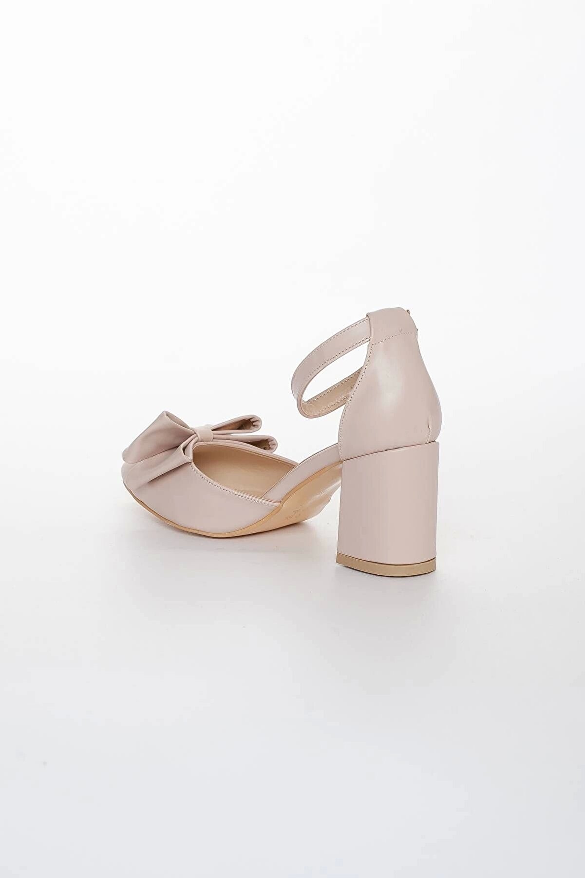 Gult Kadın Kalın Kısa Topuklu Papyonlu Yazlık Ayakkabı Bej