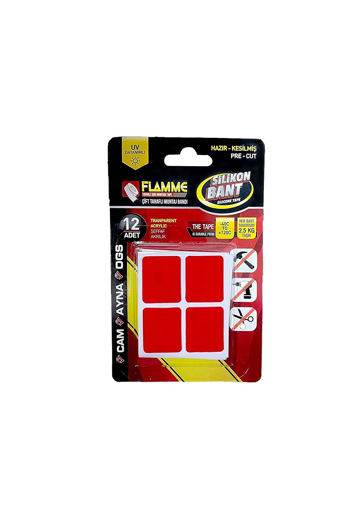 Ethab Ti̇caret Montaj Bandı 2.5 Kg - &Ccedil;i̇ft Taraflı Hazır Kesi̇lmi̇ş Si̇li̇kon Bant 12'Li̇ Montaj Bandı, Şeffaf