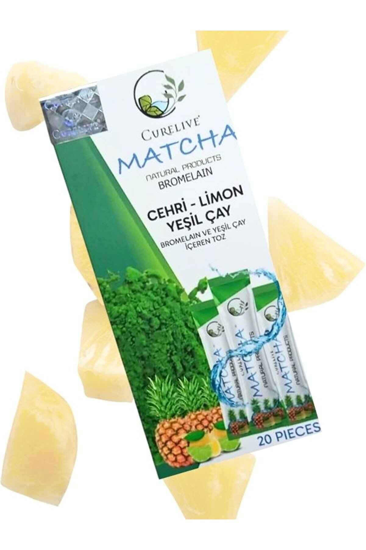 Curali̇ve Matcha Detox. Matcha Ananas Bromelai̇n Yeşi̇lçay Li̇mon 20 Pi̇eces