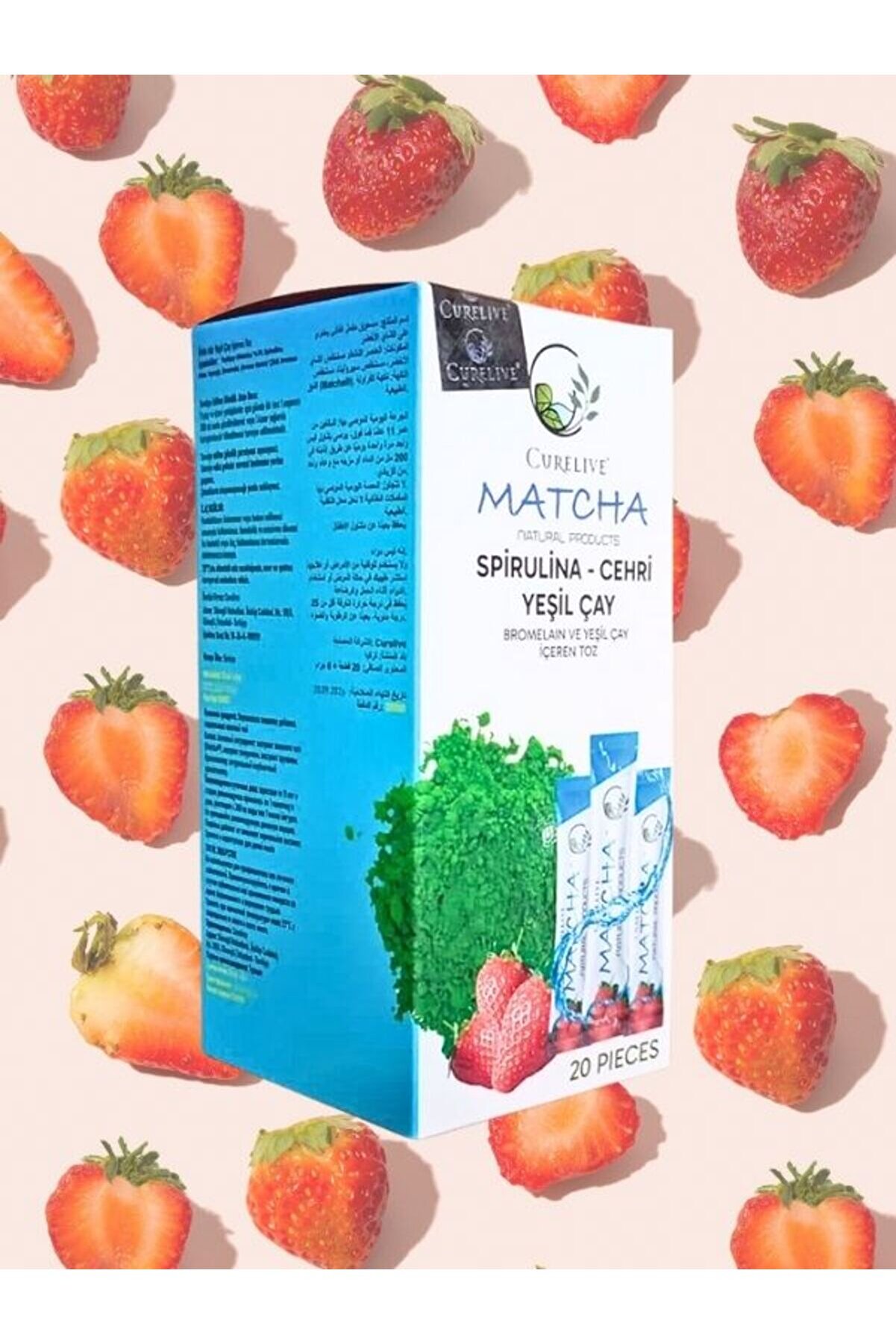 Curali̇ve Matcha Detox. Matcha Çi̇lek Spi̇ruli̇na Yeşi̇lçay Bromelai̇n 20 Pi̇eces