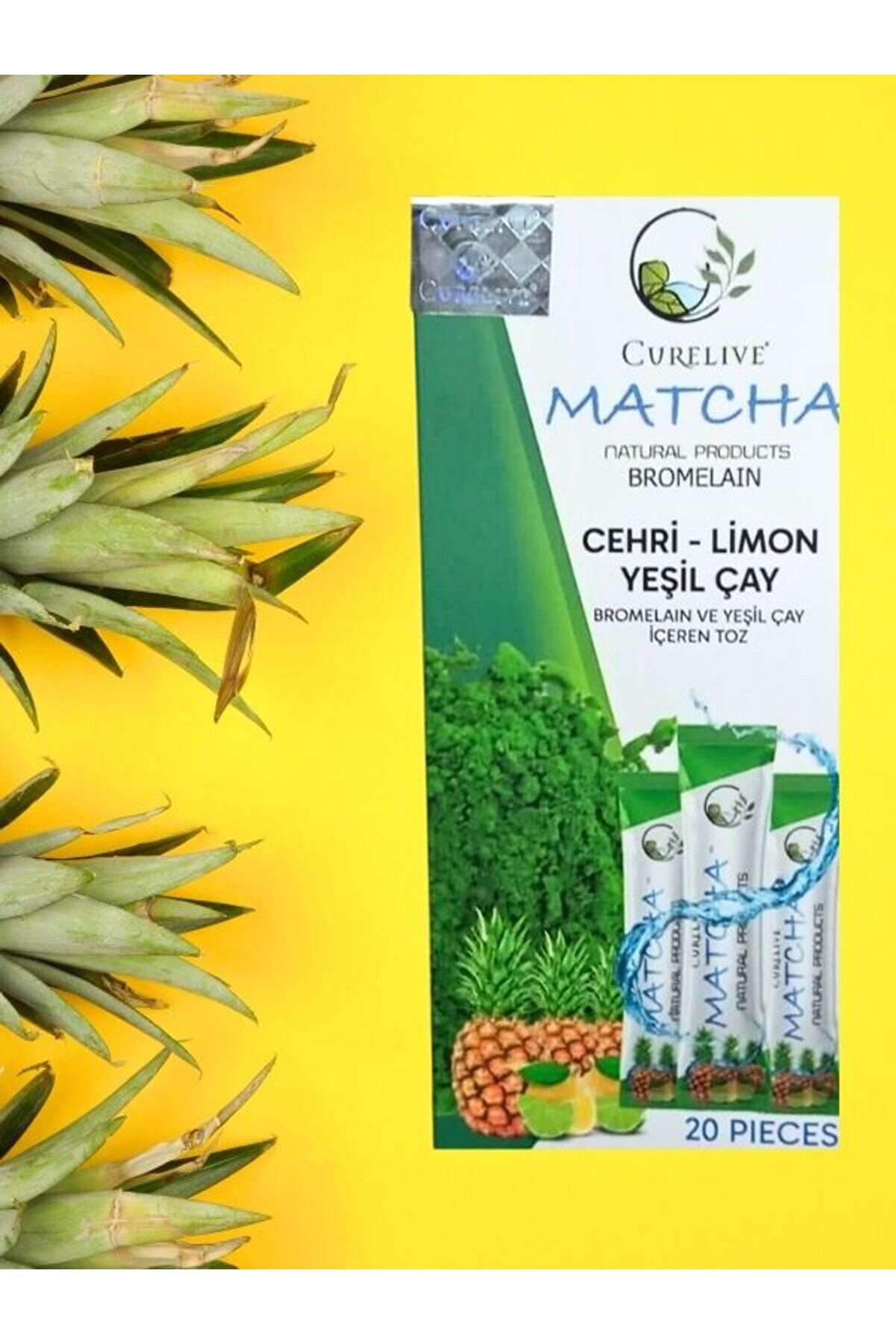 Curali̇ve Matcha Detox. Matcha Ananas Bromelai̇n Yeşi̇lçay Li̇mon 20 Pi̇eces
