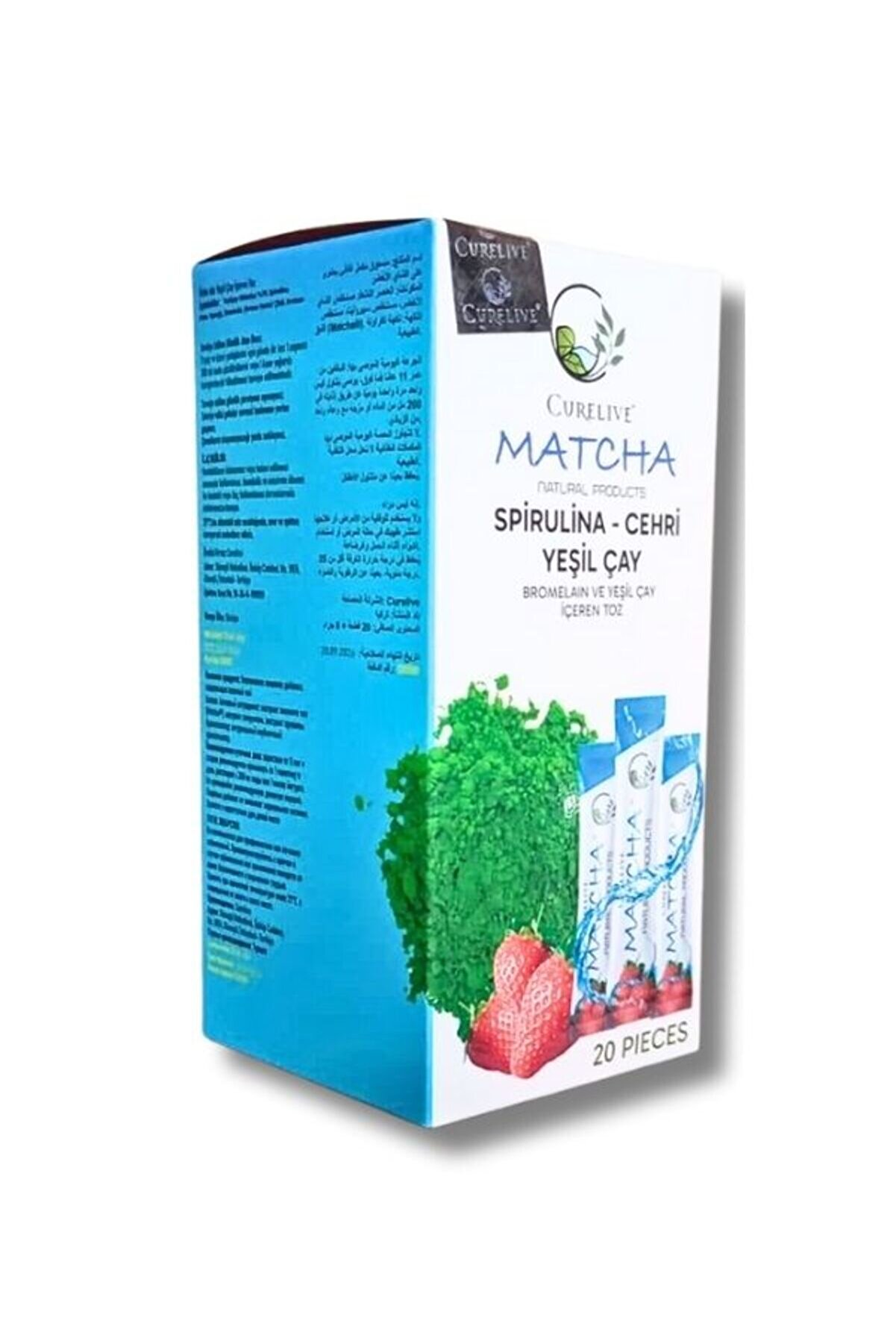 Curali̇ve Matcha Detox. Matcha Çi̇lek Spi̇ruli̇na Yeşi̇lçay Bromelai̇n 20 Pi̇eces