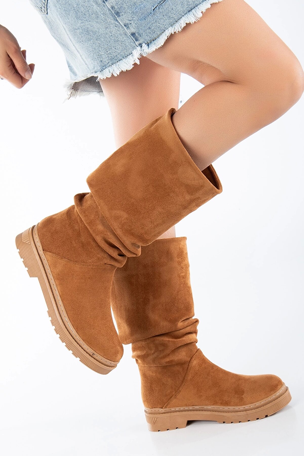 Gult Kadın Dana Süet Di̇z Altı Çi̇zme