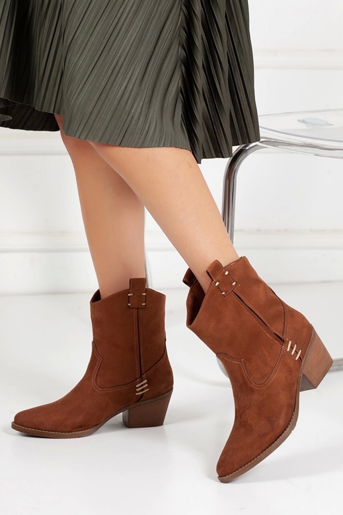 Gult Kadın Western Kovboy Çi̇zme Taba Süet