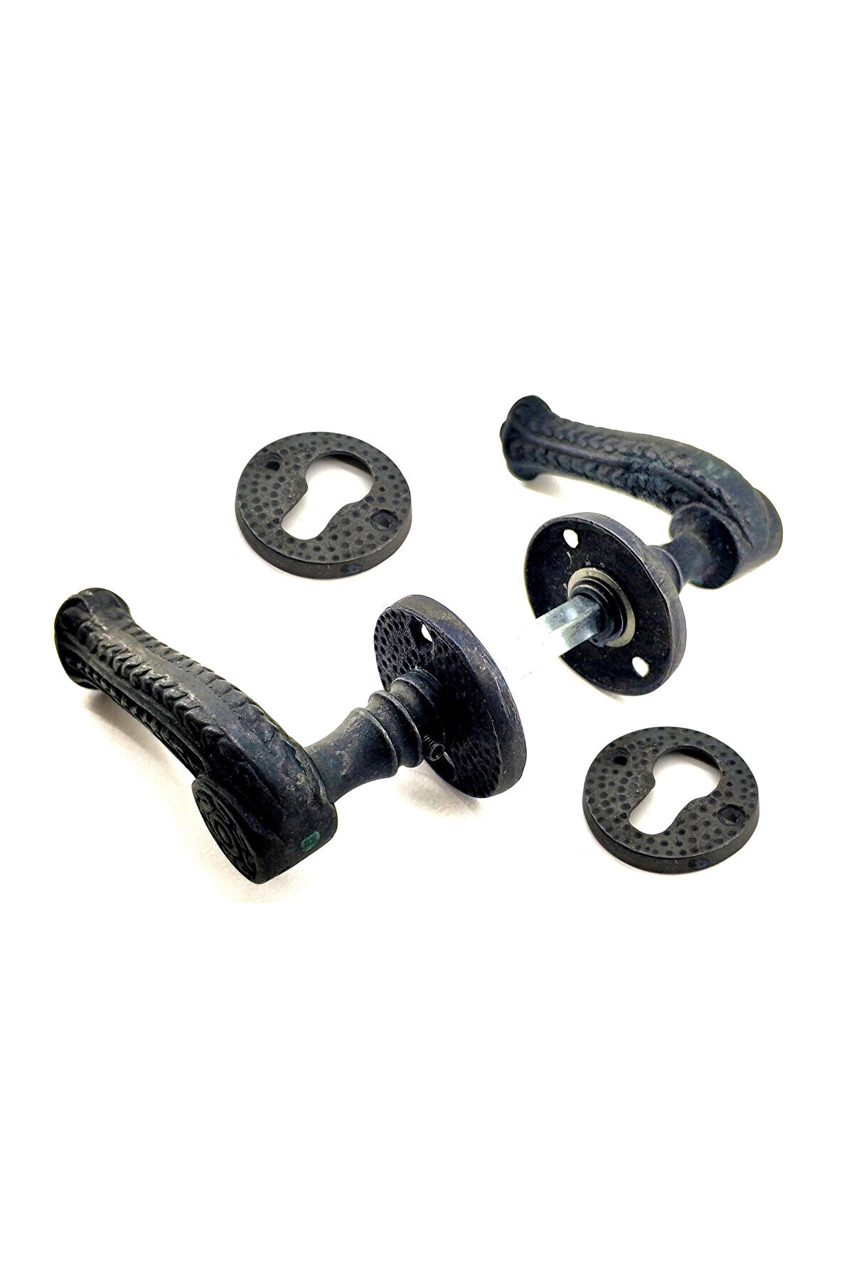 evimdeyokyok Antika Tarz Dekoratif Pirinç Rozetli Oda Kapı Kolu - 49 mm, Oksit