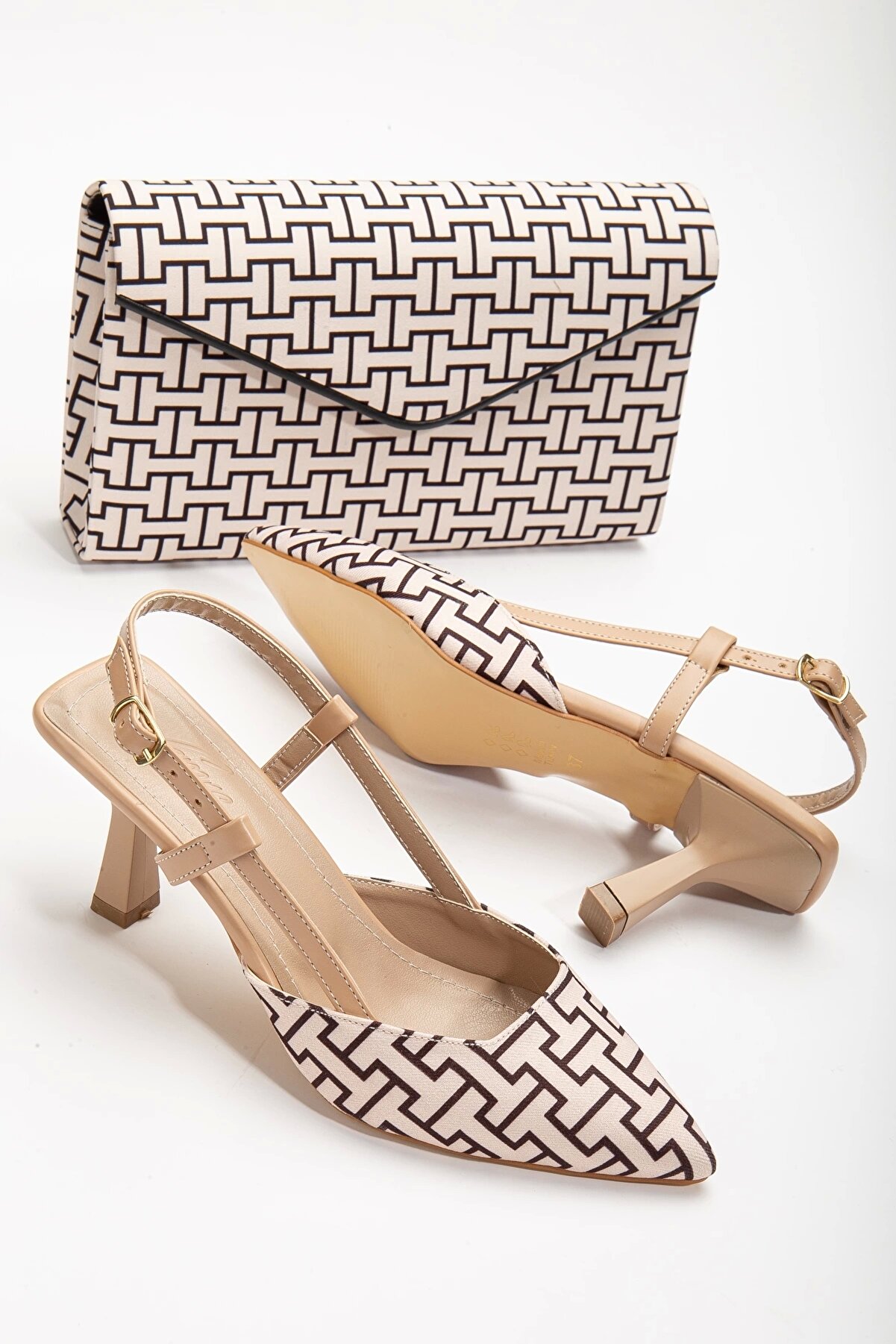 Gult Kadın 7 Cm  Günlük Yazlık Ayakkabı  Ve Çanta Kombi̇ni̇ Ten