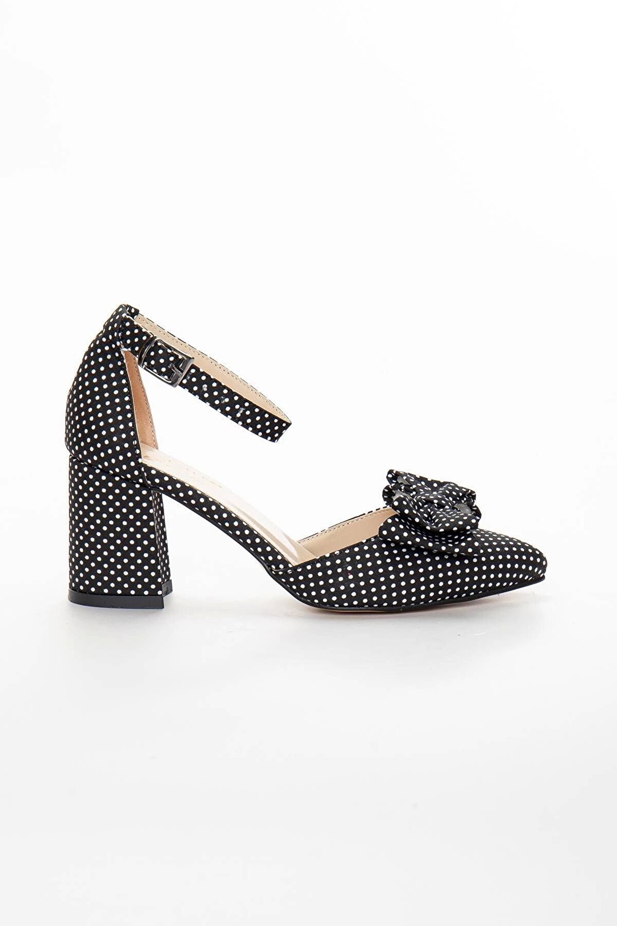 Gult Kadın Kalın Kısa Topuklu Papyonlu Yazlık Ayakkabı Si̇yah Puanti̇yeli̇