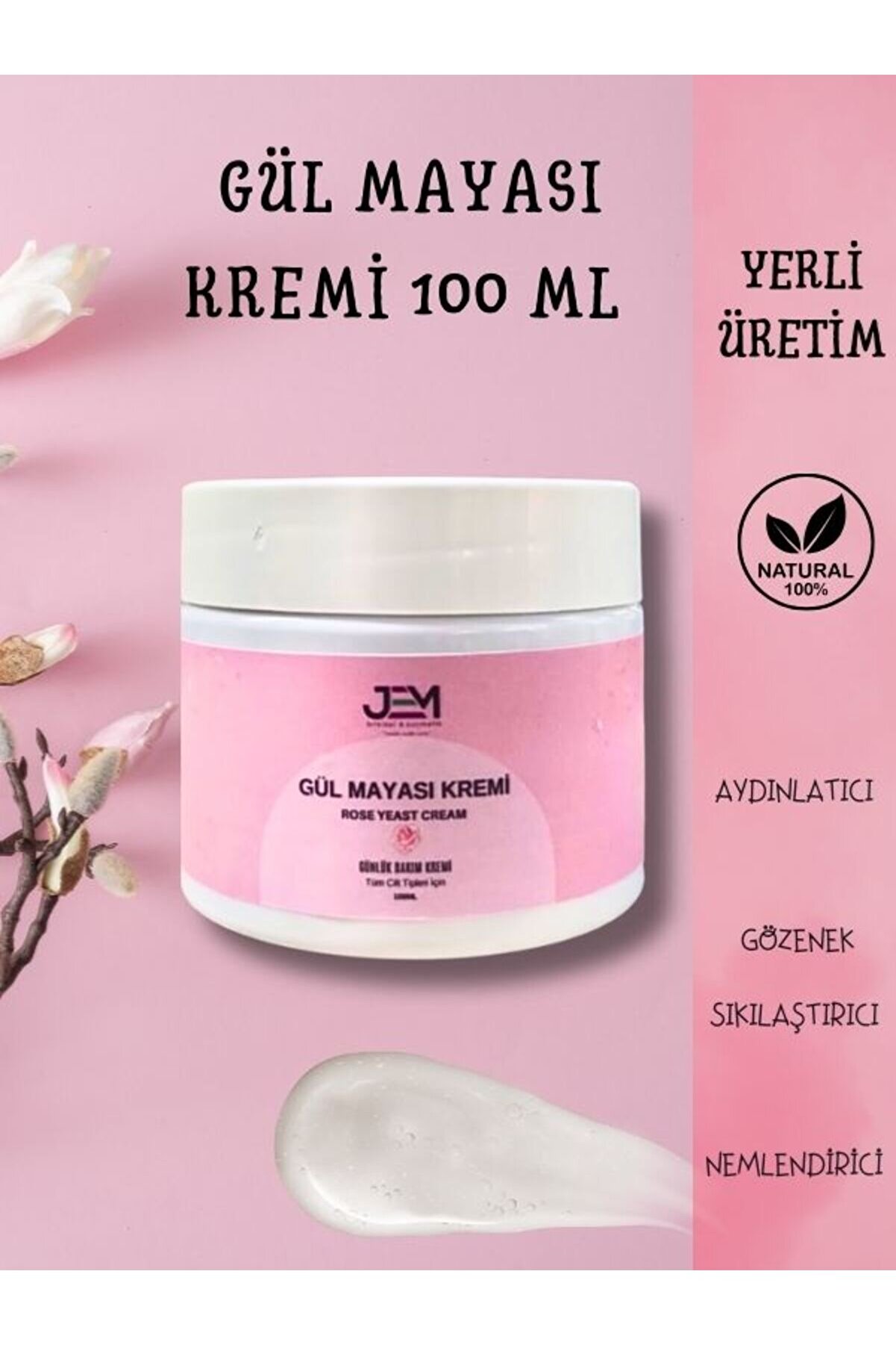 Jem Kozmetik Bitkisel Nemlendirici Gündüz Gül Kremi 100 ml Gül Mayası Kremi