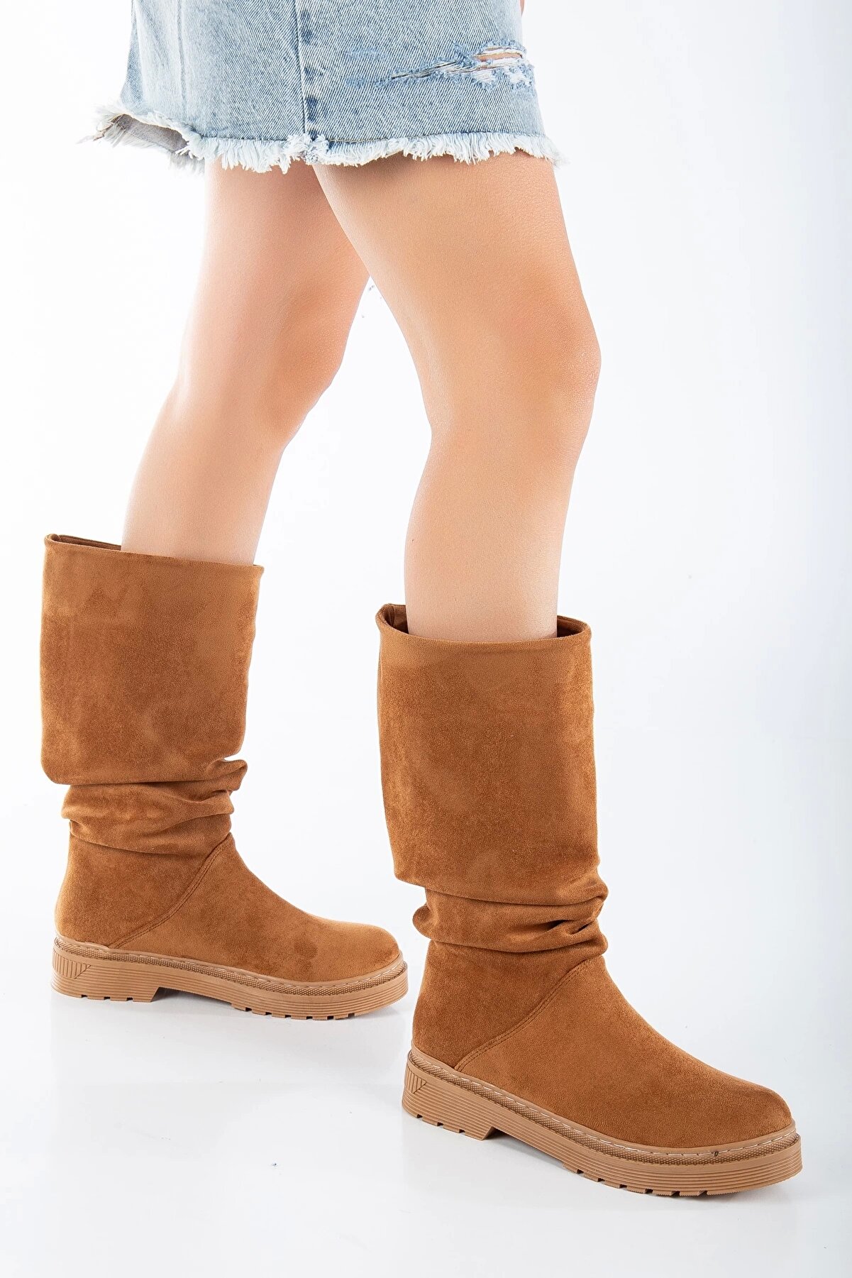 Gult Kadın Dana Süet Di̇z Altı Çi̇zme