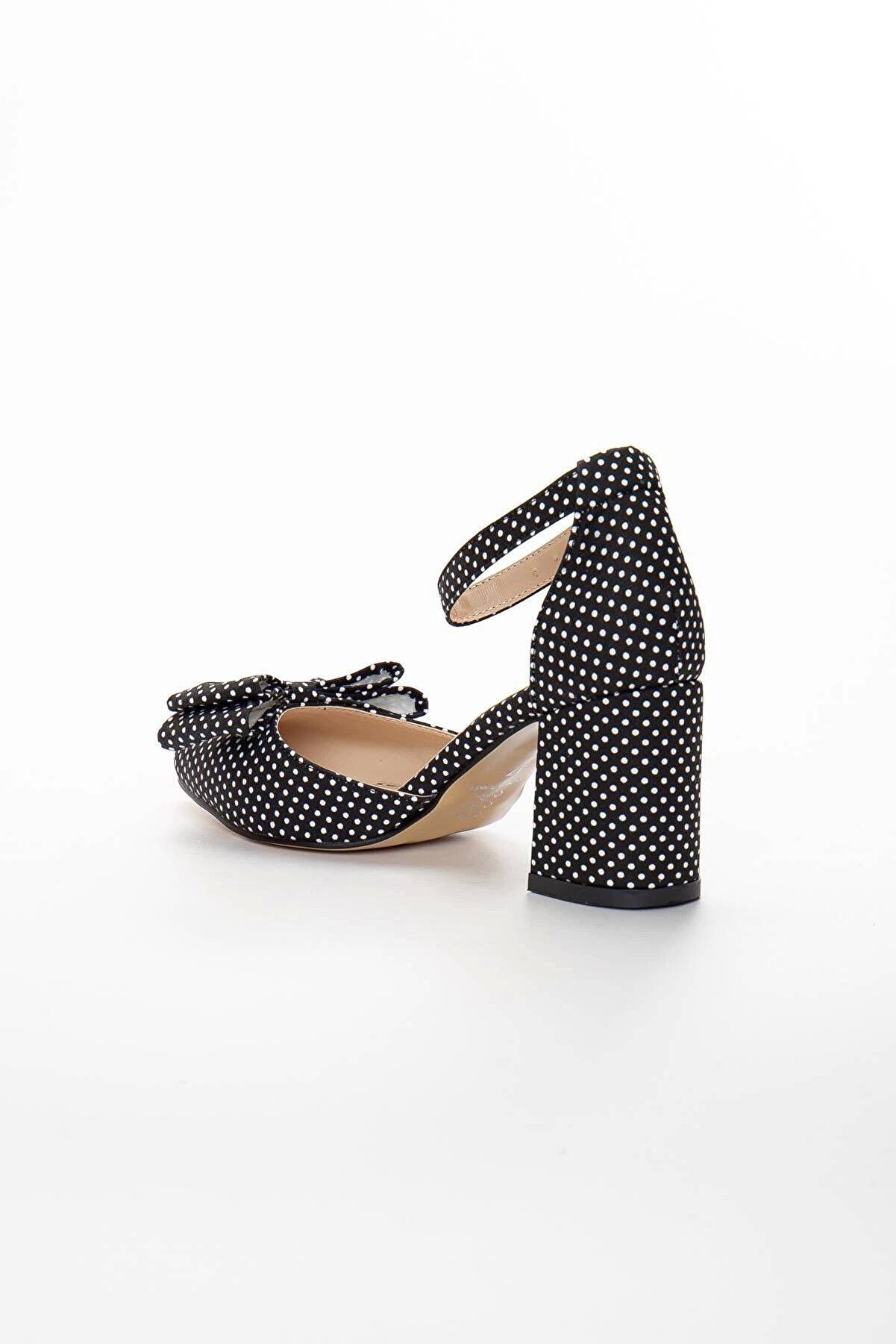 Gult Kadın Kalın Kısa Topuklu Papyonlu Yazlık Ayakkabı Si̇yah Puanti̇yeli̇