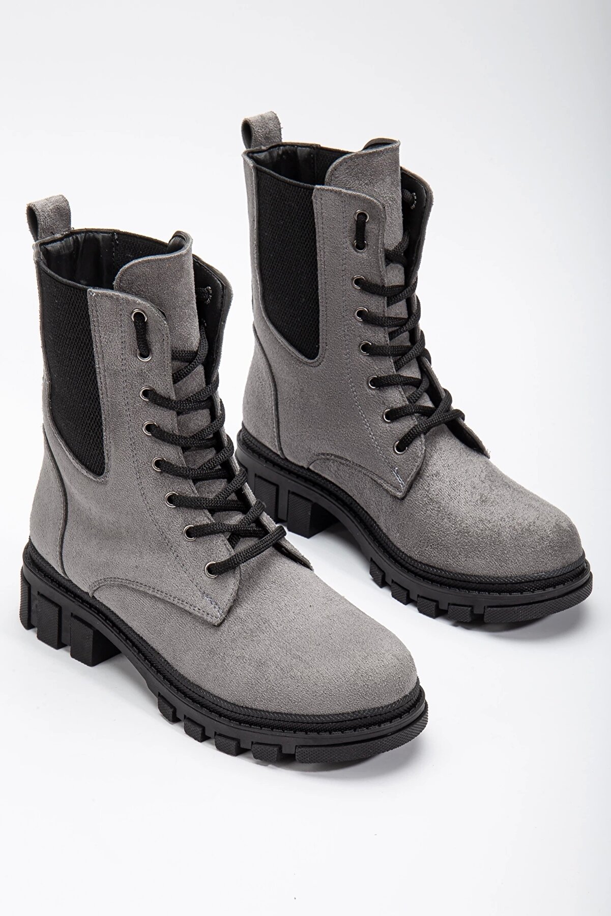 Gult Kadın Bot Lasti̇kli̇ Ipli̇ Gri̇ Süet