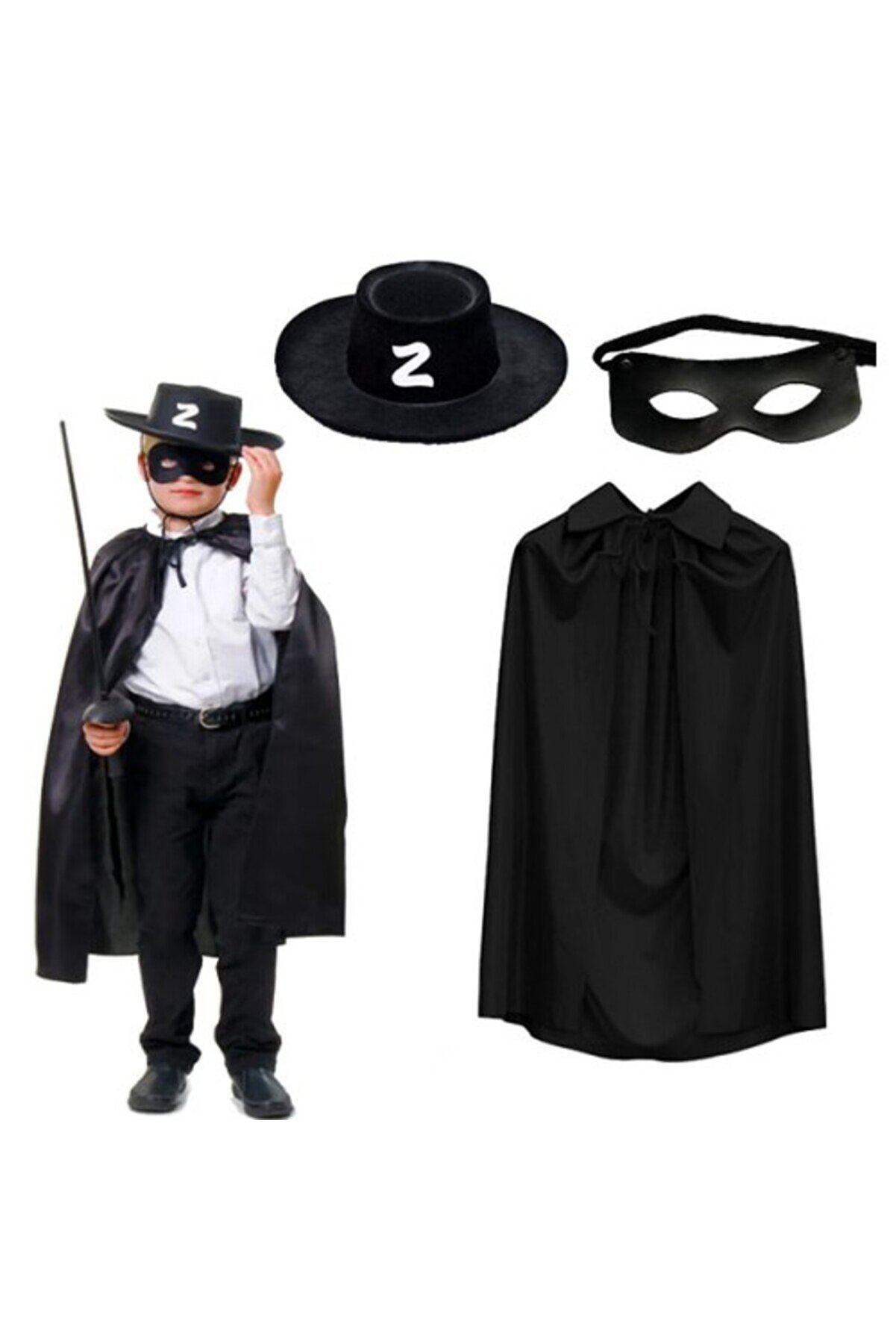 Zorro Peleri̇n Şapkası Ve Maske Seti̇ Çocuk Boy