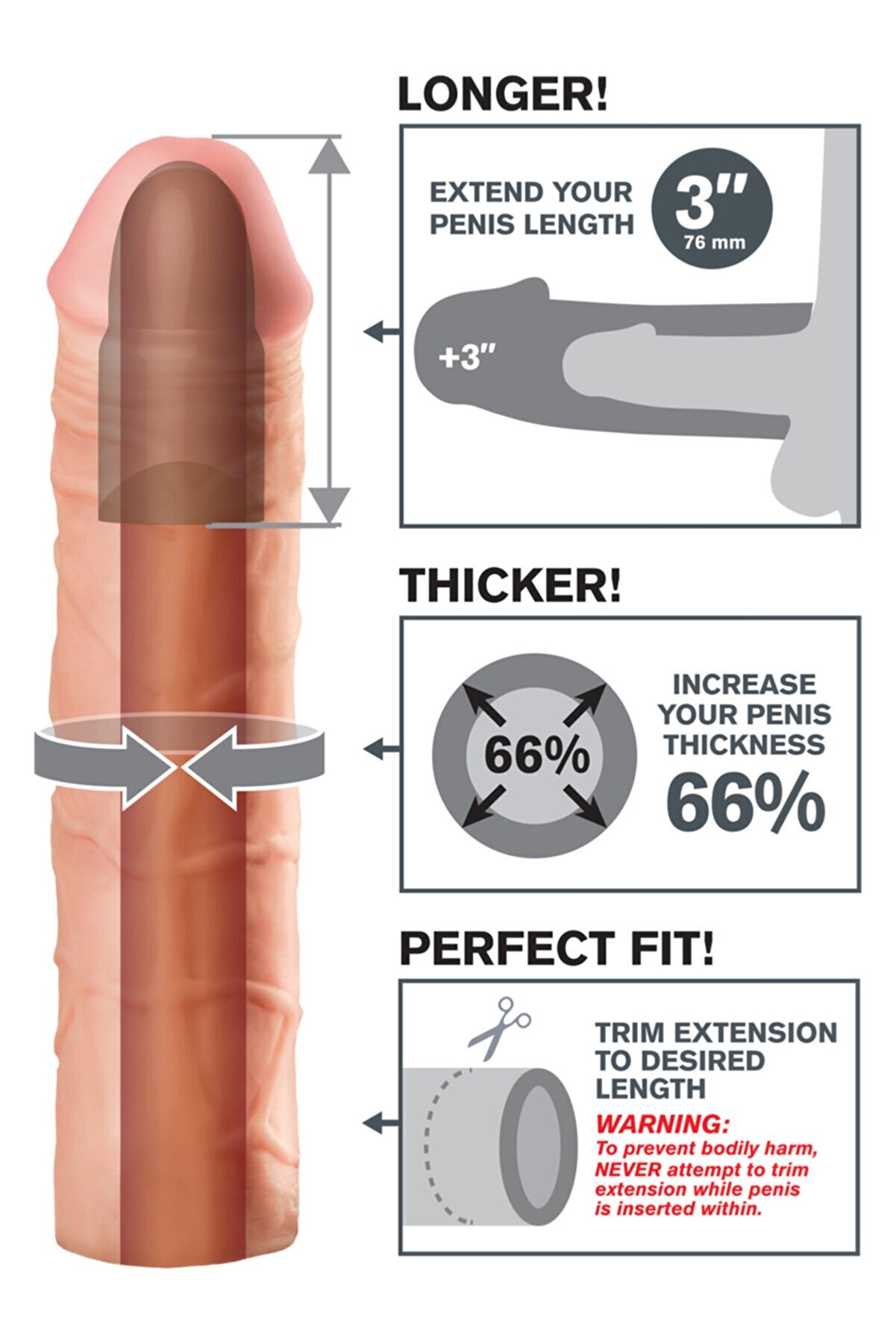 Pi̇pedream Fantasy X-Tensi̇ons 7,6 Cm Dolgu 3Cm Kalınlık Mega Yumuşak Doku Peni̇s Kılıfı