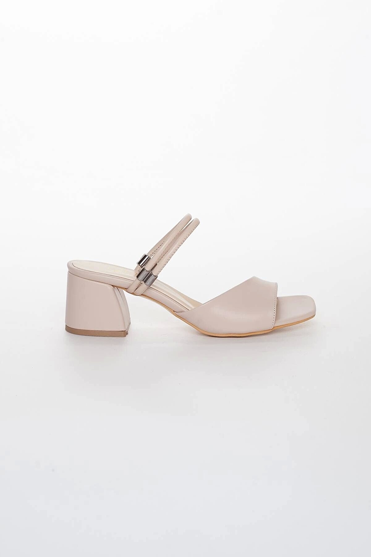 Gult Kadın Önü Açık Kısa Kalın Topuklu Yazlık Tarz Terli̇k Nude