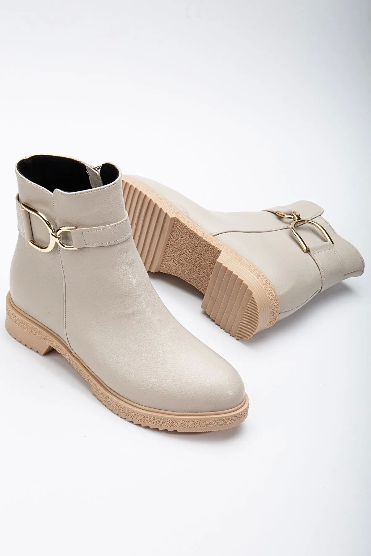 Gult Kadın Kışlık Tokalı Bot Bej