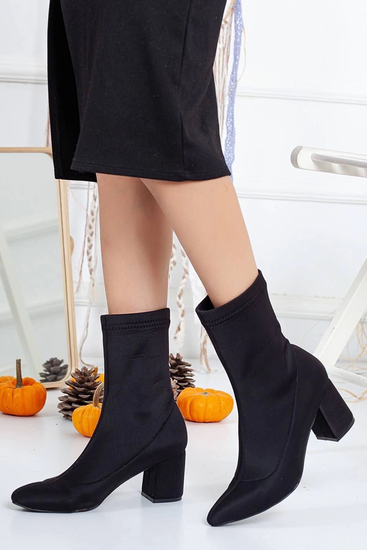 Gult Kadın Çorap Çi̇zme Bot Esnek Dalgıç Kumaşı