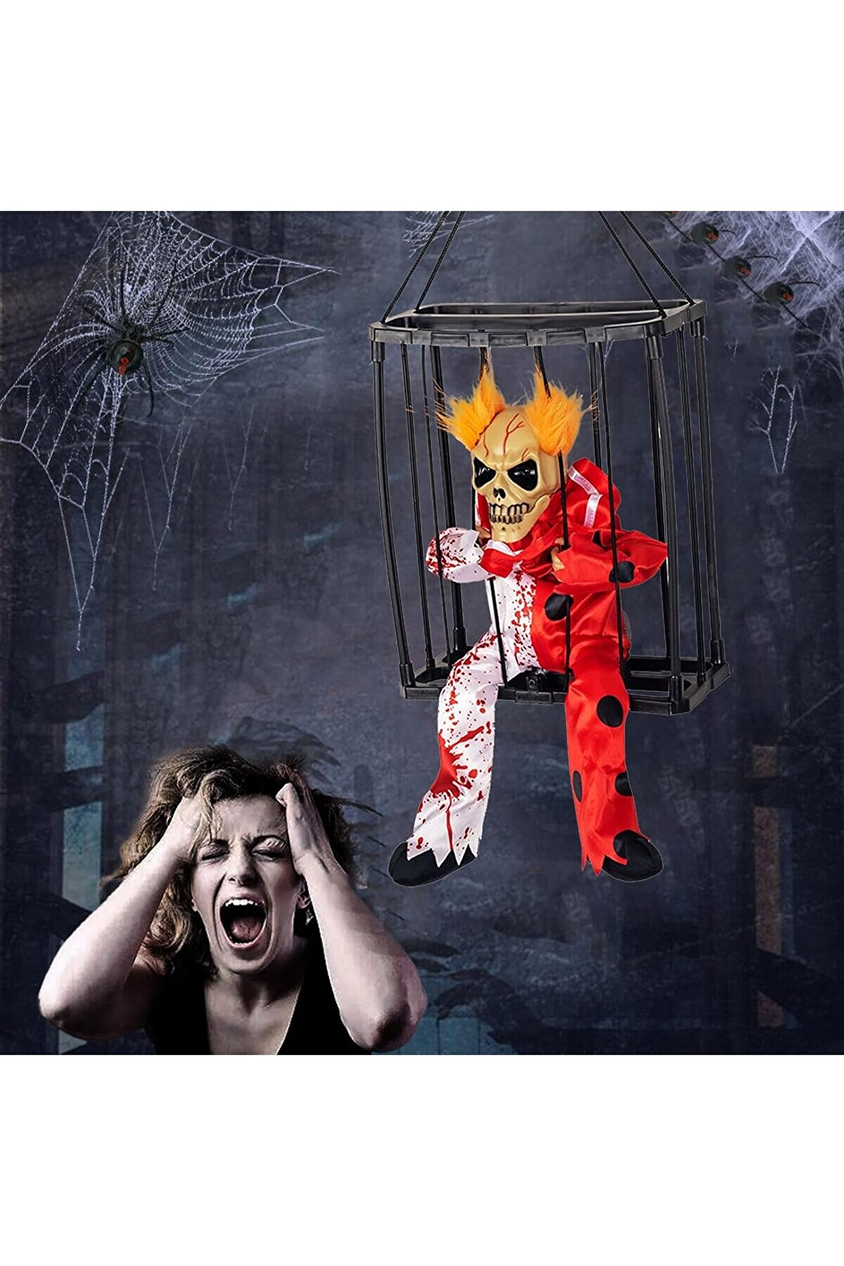 Go İthalat Hareketli̇ Sesli̇ Sens&ouml;rl&uuml; Mahkum Joker İskelet Dekorasyon 22X27 Cm (5258)