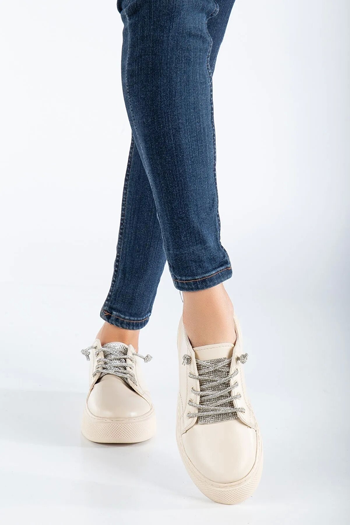 Gult Kadın Sneaker Taşlı