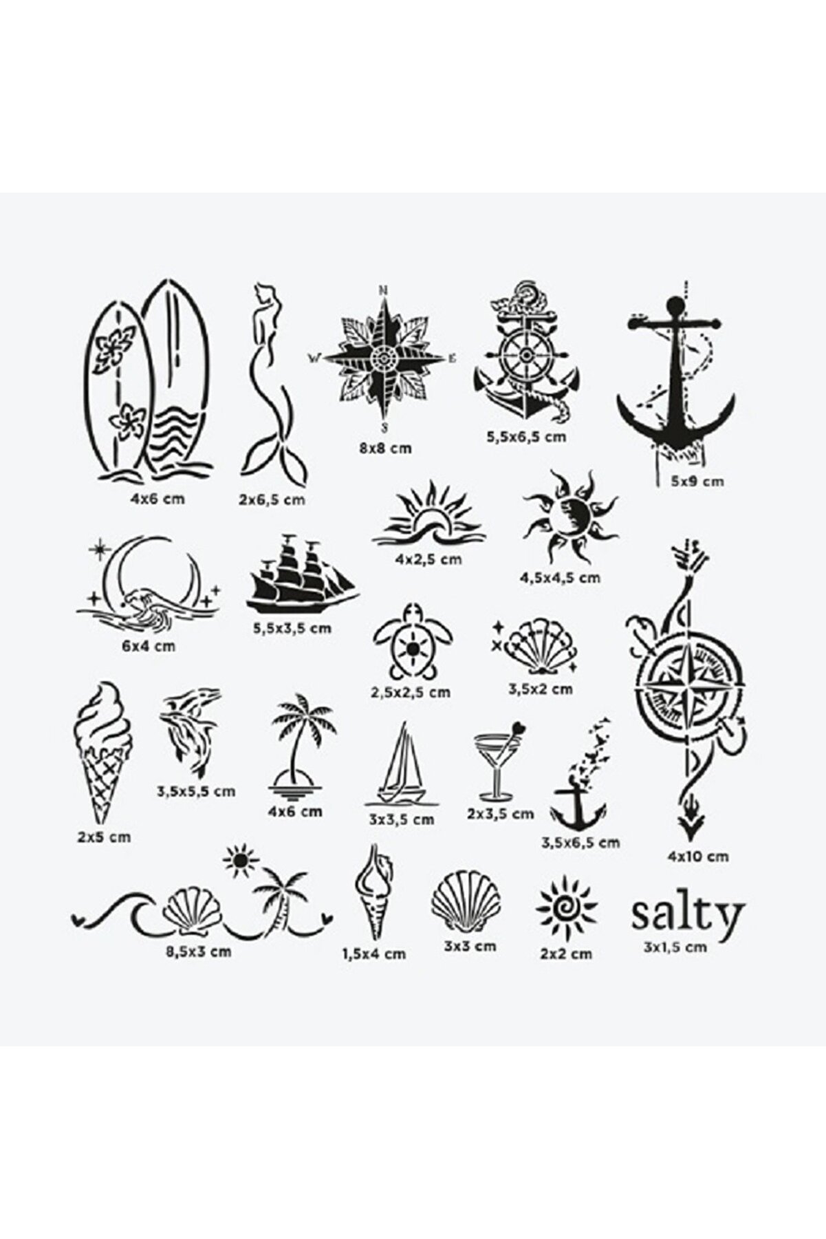 Ai̇rbrush Tattoo Sea Vi̇bes Ci̇ty Pack Ge&ccedil;i̇ci̇ D&ouml;vme Şablon Seti̇ 23 Desen Spreysi̇z Sadece Şablon