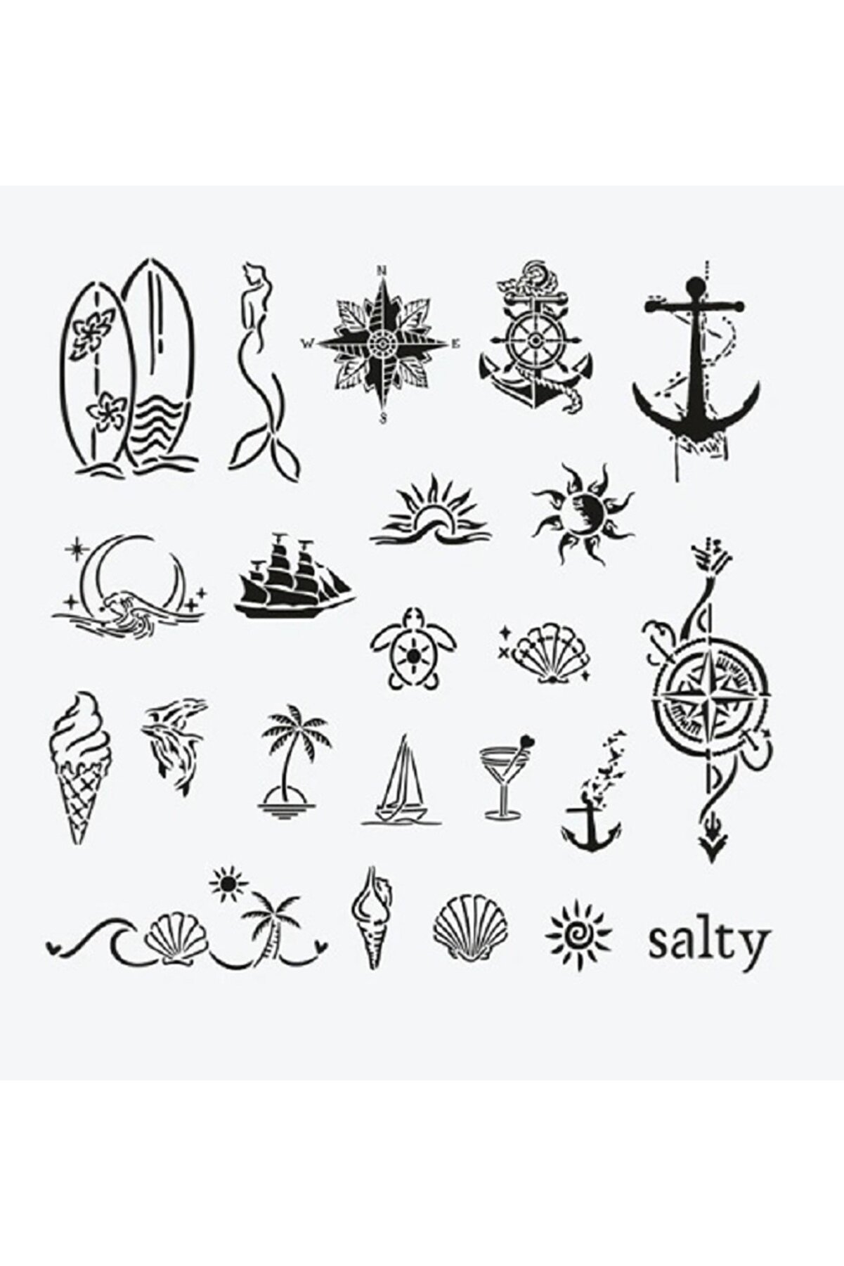 Ai̇rbrush Tattoo Sea Vi̇bes Ci̇ty Pack Ge&ccedil;i̇ci̇ D&ouml;vme Şablon Seti̇ 23 Desen Spreysi̇z Sadece Şablon