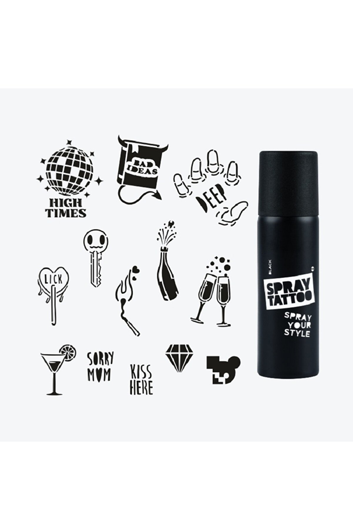 Ai̇rbrush Tattoo Ibıza Ci̇ty Pack Spray Tattoo Geçi̇ci̇ Dövme Seti̇ 13 Desen 1 Si̇yah Sprey