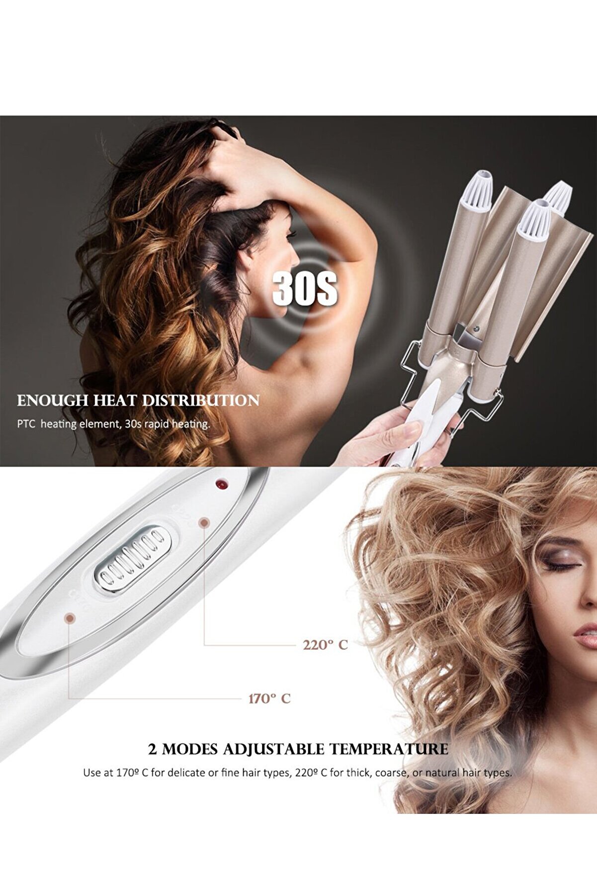 Go İthalat Wag Su Dalgası Sa&ccedil; Maşası 220 Derece 25 Mm Kalın Bukle (4457)