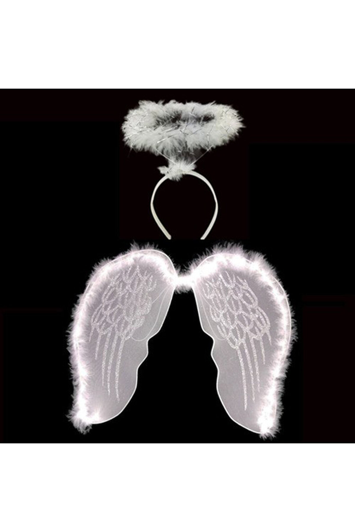 Go İthalat Beyaz Otri̇şli̇ Dantel T&uuml;ll&uuml; Peri̇ Kanadı Ve Peri̇ Tacı Seti̇ 45X40 Cm (4457)