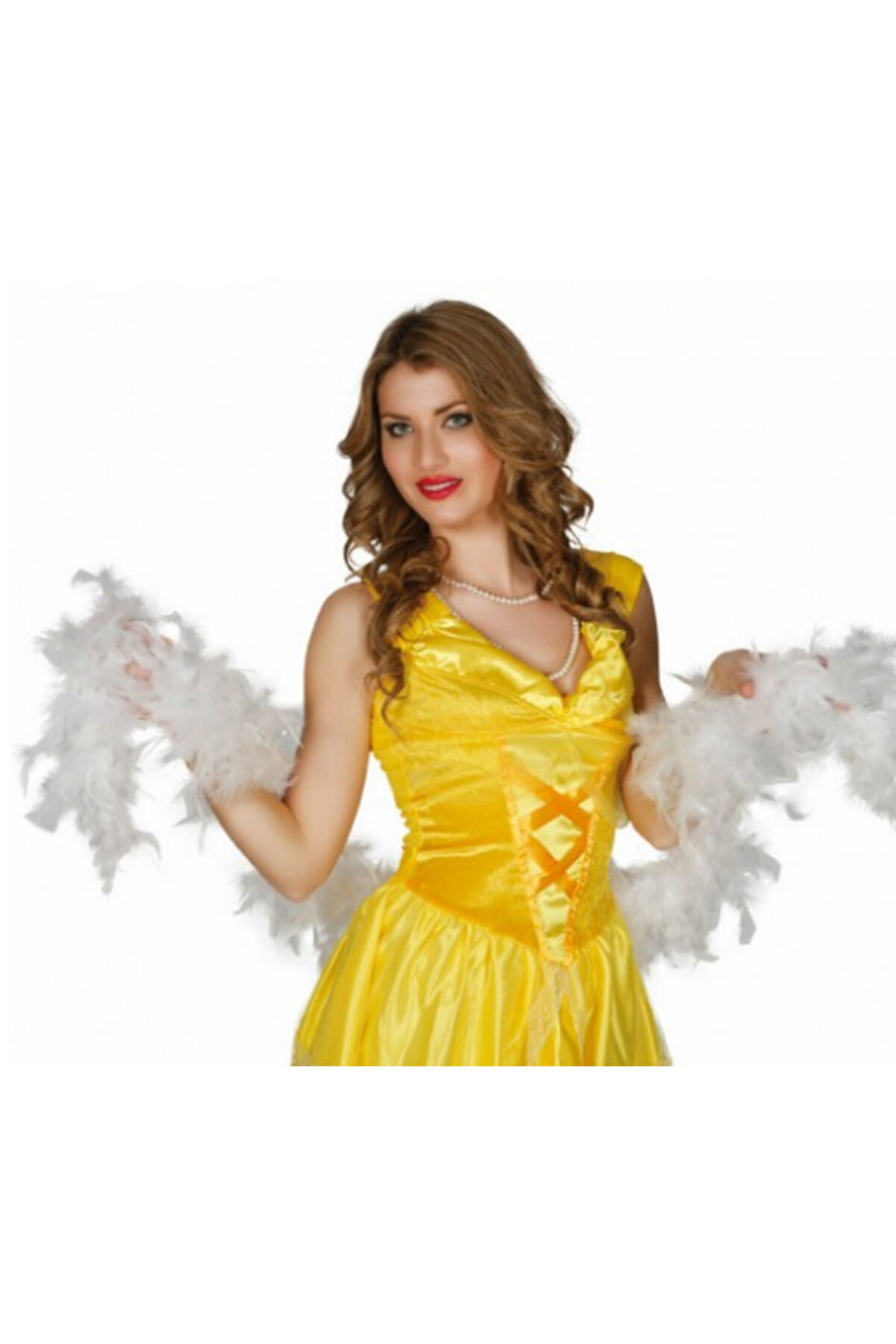 Go İthalat Beyaz Renk Kabarık T&uuml;yl&uuml; Otri̇ş Boa Dekorasyon T&uuml;y 180 Cm