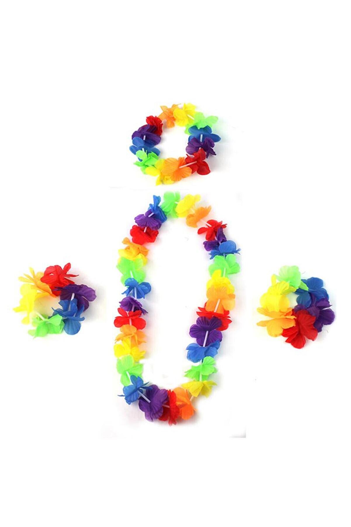 Go İthalat Rengarenk Hawai̇i̇ Kolye Ta&ccedil; Bi̇lekli̇k Seti̇ 4 Par&ccedil;a (4457)